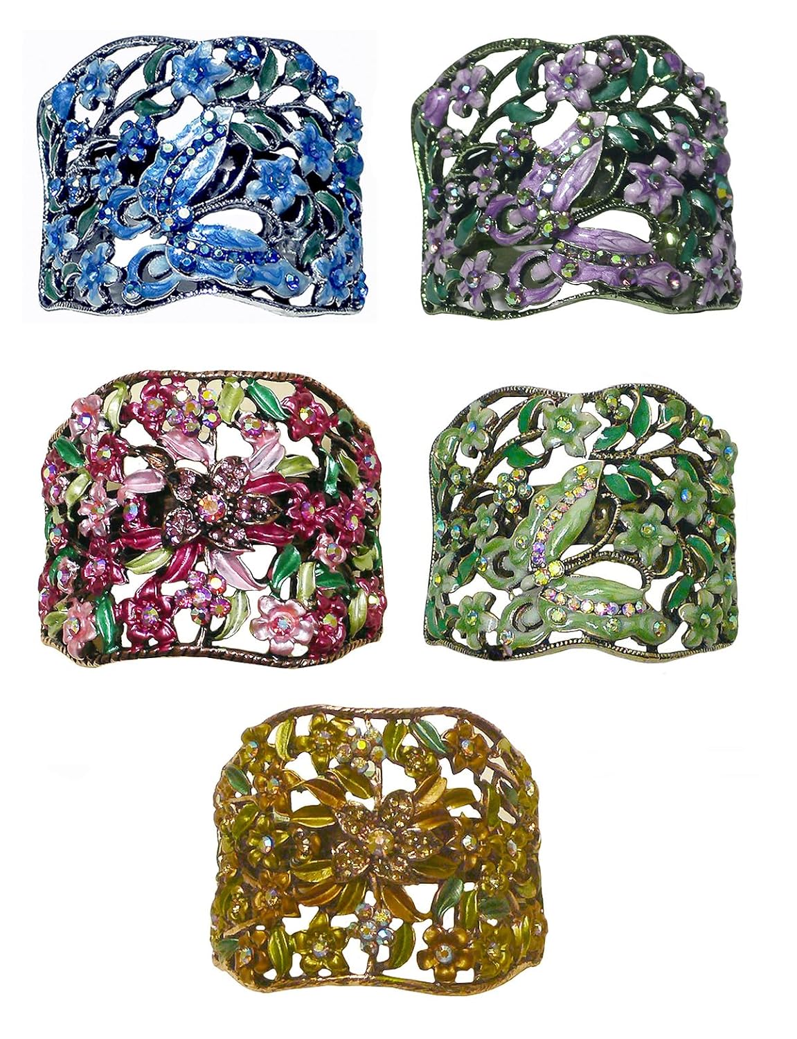 Set of 5 Crystal Butterfly Hair Holder Barrettes Ponytail Hair Barrettes for Women Girls YY86900-4-6sblueGpurpleSiennaRoseGrn
