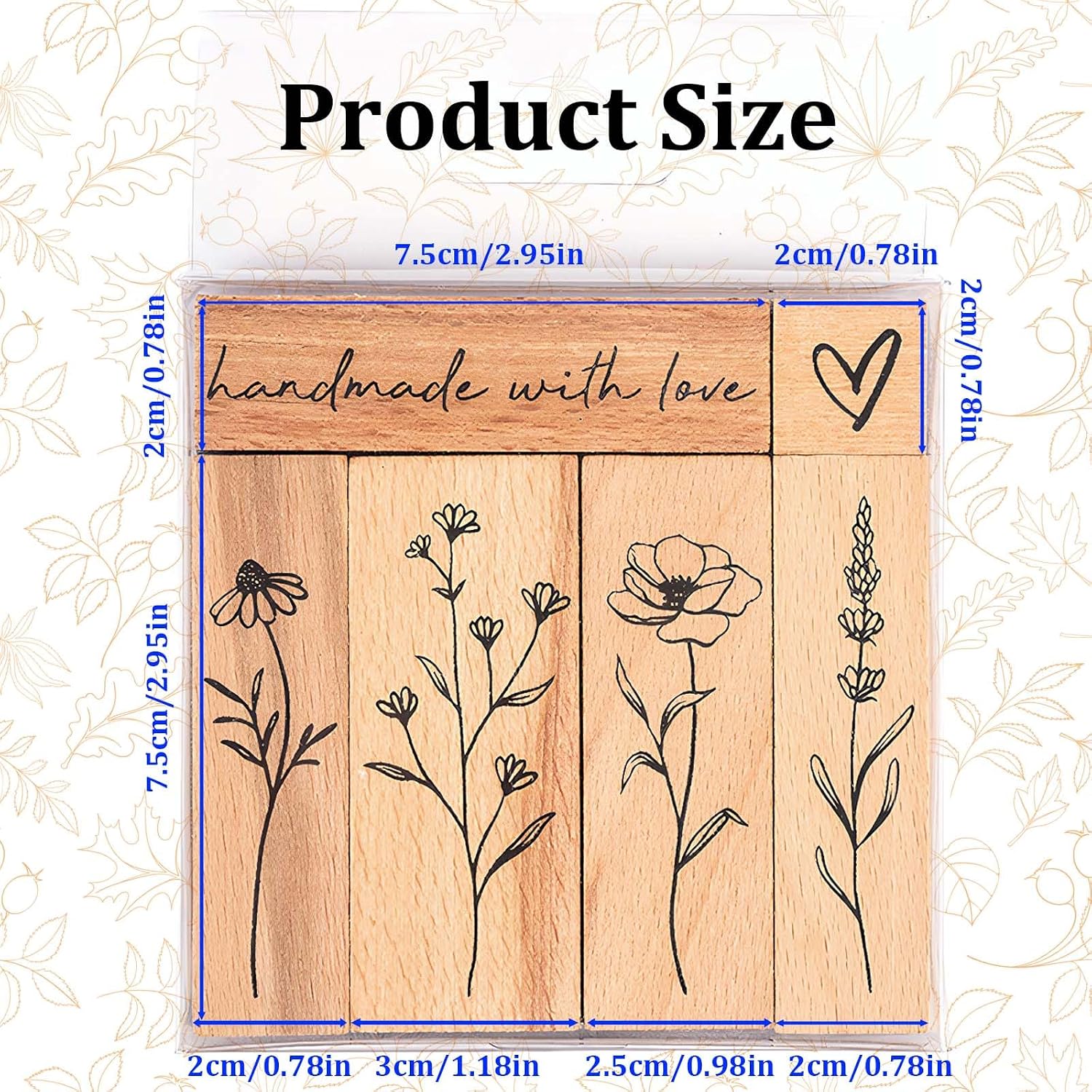 6 Pieces Vintage Wooden Rubber Stamps Set, Leaf Floral and Plant Nature Stamps, Rubber Ink Stamp Set for DIY Art and Craft Journals Scrapbooking and Card Making Decorations