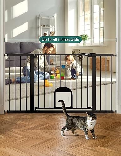 Miniatura 24 de Babelio Puerta para bebé con puerta ajustable para gatos, cierre automático de 29-43 pulgadas, puerta duradera para mascotas para escaleras, puertas