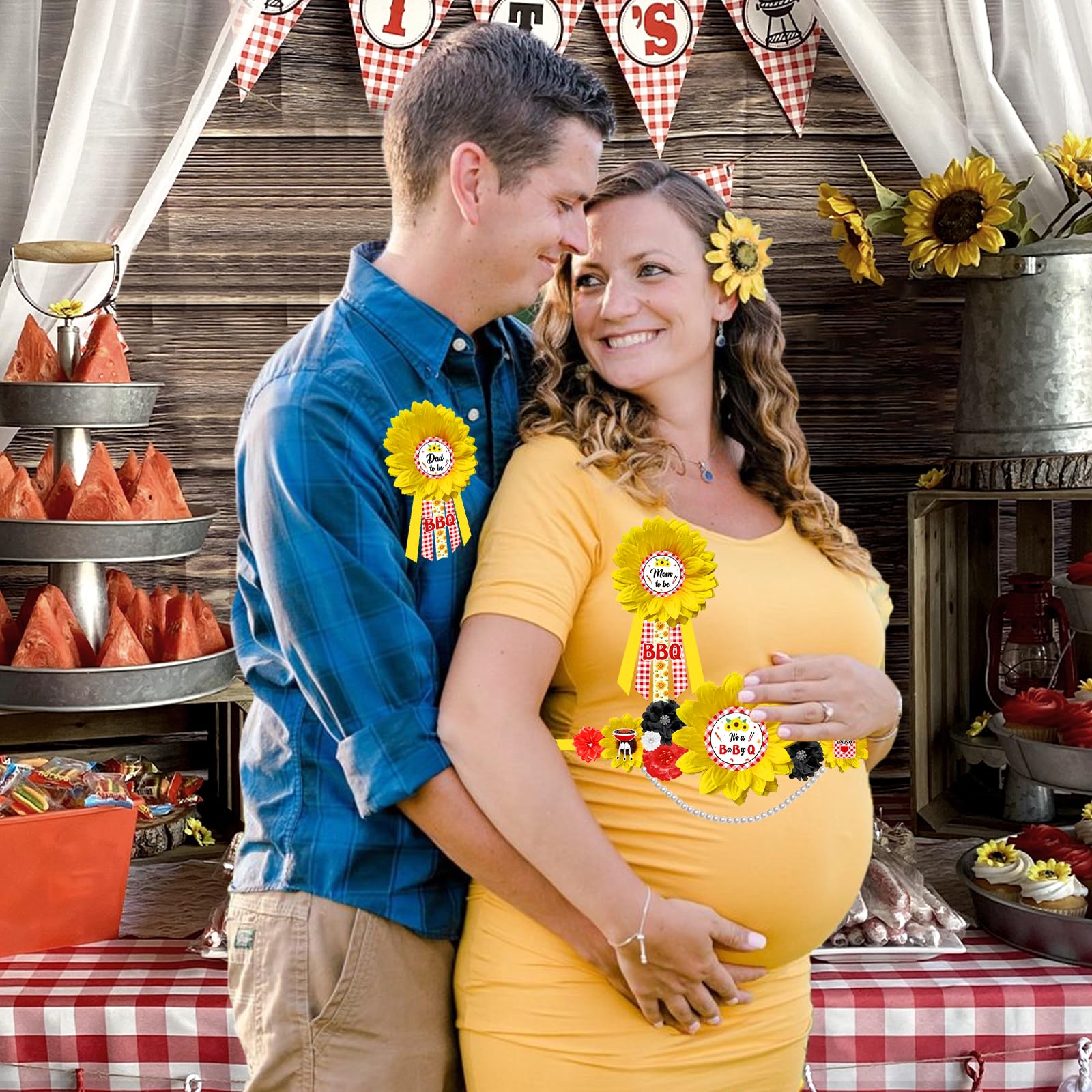 JOYMEMO Meerjungfrau Baby Shower Schärpe Set - Mit 'Mom To Be' & 'Dad To Be' Ansteckern, Unterwasser-Motiv