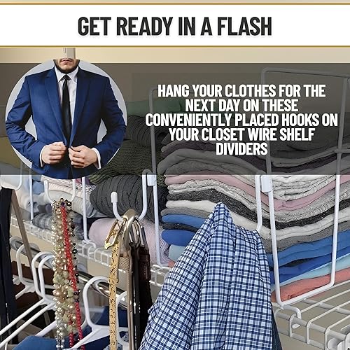 Miniatura 6 de Evelots Separadores de estantes de alambre, paquete de 4 con ganchos pendientes de patente para almacenamiento y organización extra en el armario