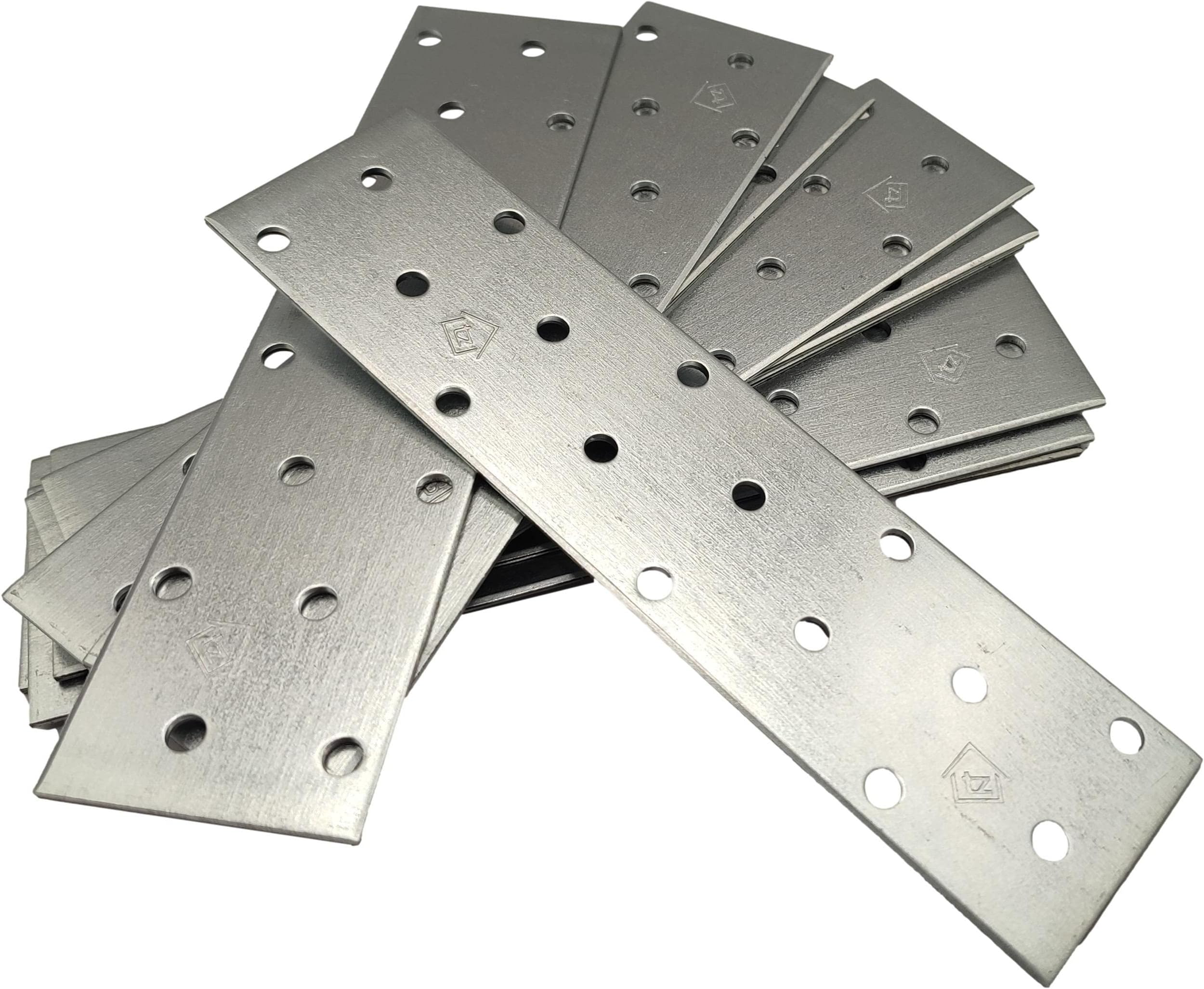 Pack of 10pcs Flat Connecting Joining Plates Repair Connector Mending Galvanised Brace Bracket Perforated Metal Steel Sheet Timber Wood Fixing Heavy Duty 6" x 1.5" (160 x 40 x 2mm)