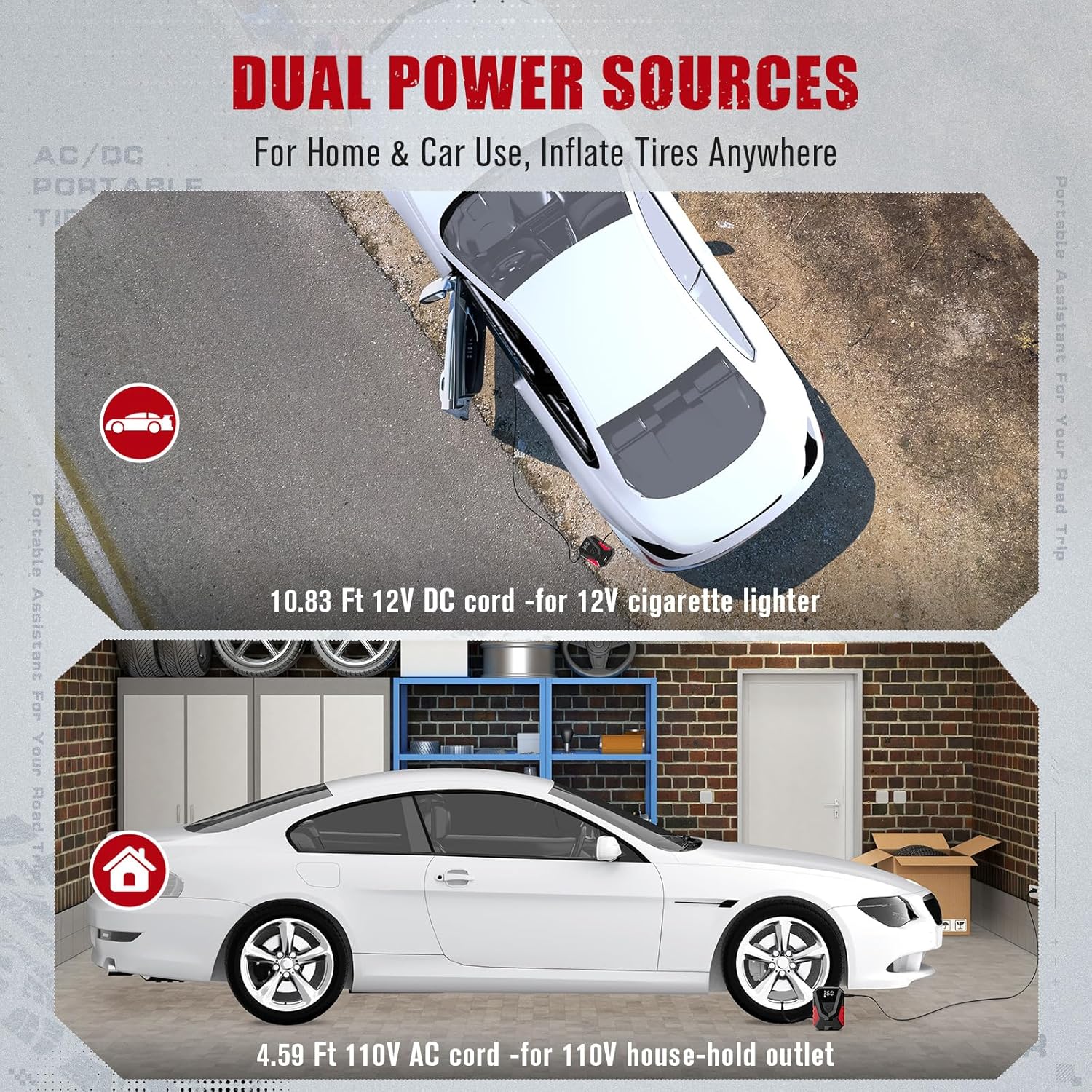 AVID POWER Tire Inflator Portable Air Compressor AC/DC, Automatic Tire Inflator with Gauge, 12V, 110V Small Air Compressor, Portable Air pump for Car Tires, Bikes, Motorcycles, Small inflatables - Image 3