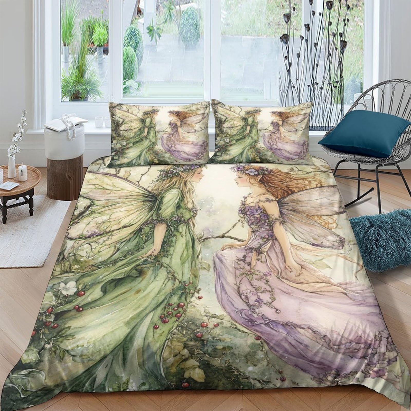 Ctjqhvkz Style-10 3D Printed Fairy Tale Forest Fitted Sheet Microfiber Soft Purple Green Fantasy Mattress Cover For Bedroom Dorm Decor Single（135X200cm）