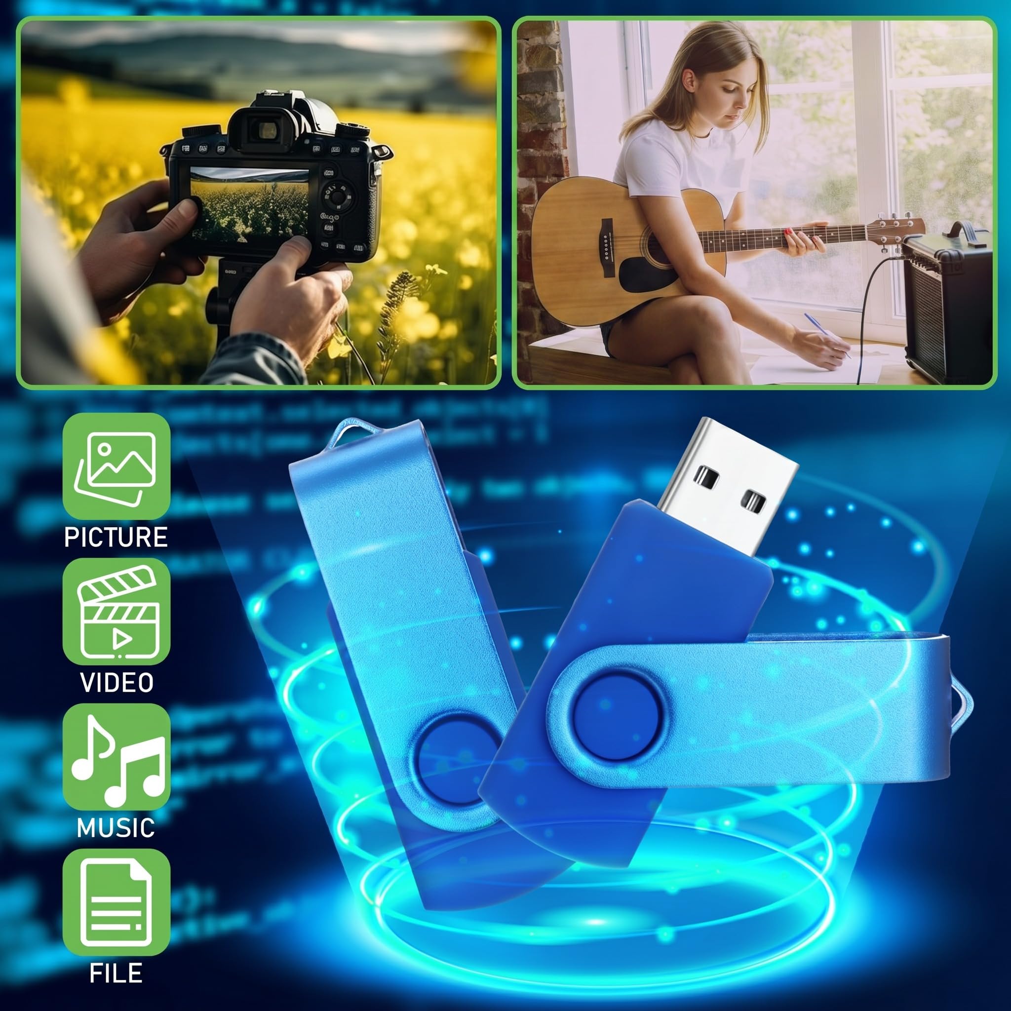 Copkim Confezione da 50 chiavette USB 2.0 da 32 GB, portatili, girevoli con luce LED, per ufficio, scuola, archiviazione dati, backup