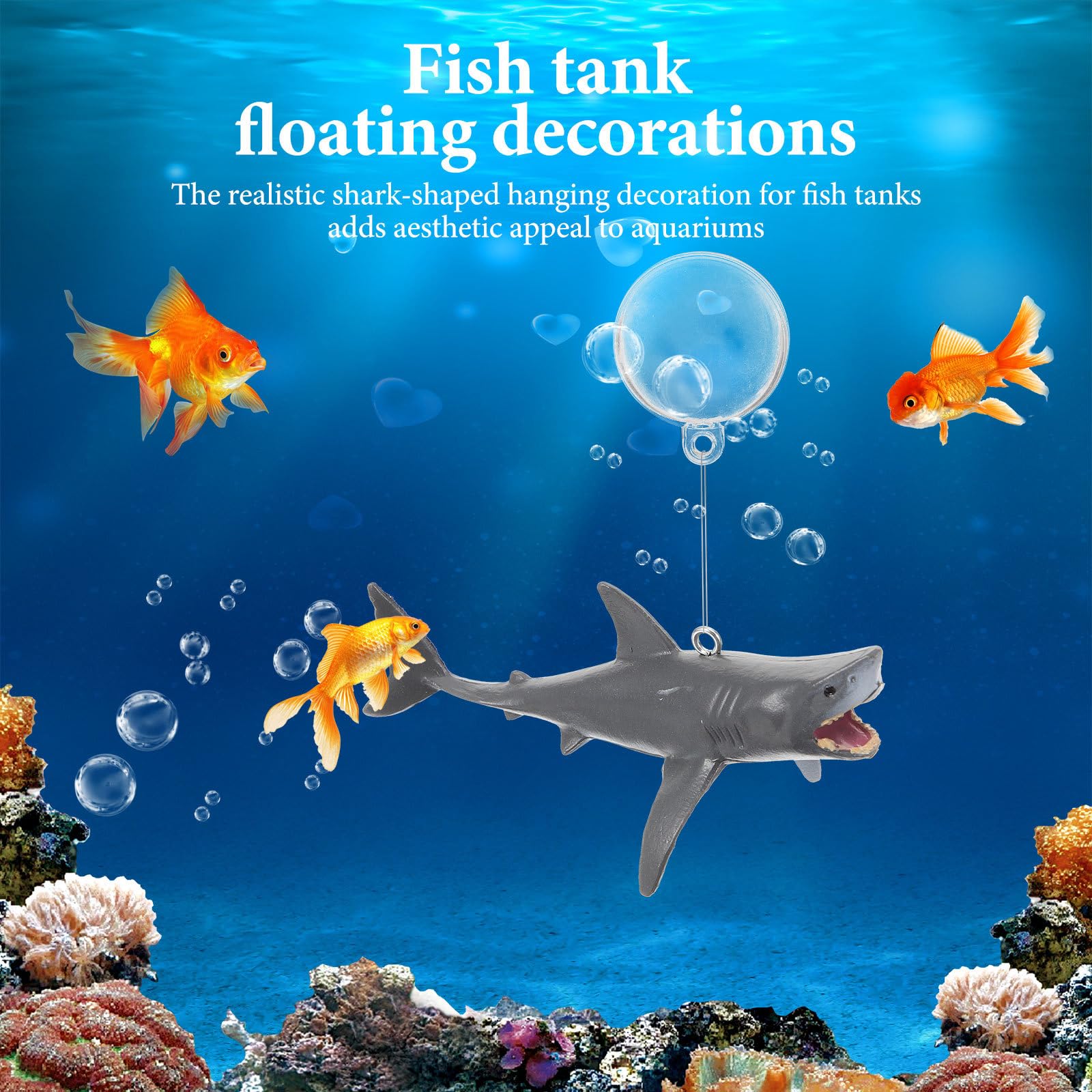 BESPORTBLE 2Pcs Fish Tank Decorations, Mini Fish Tank Ornaments Floating Shark with Wire and Ball for Fish Tank Aquarium Decorations - Image 2