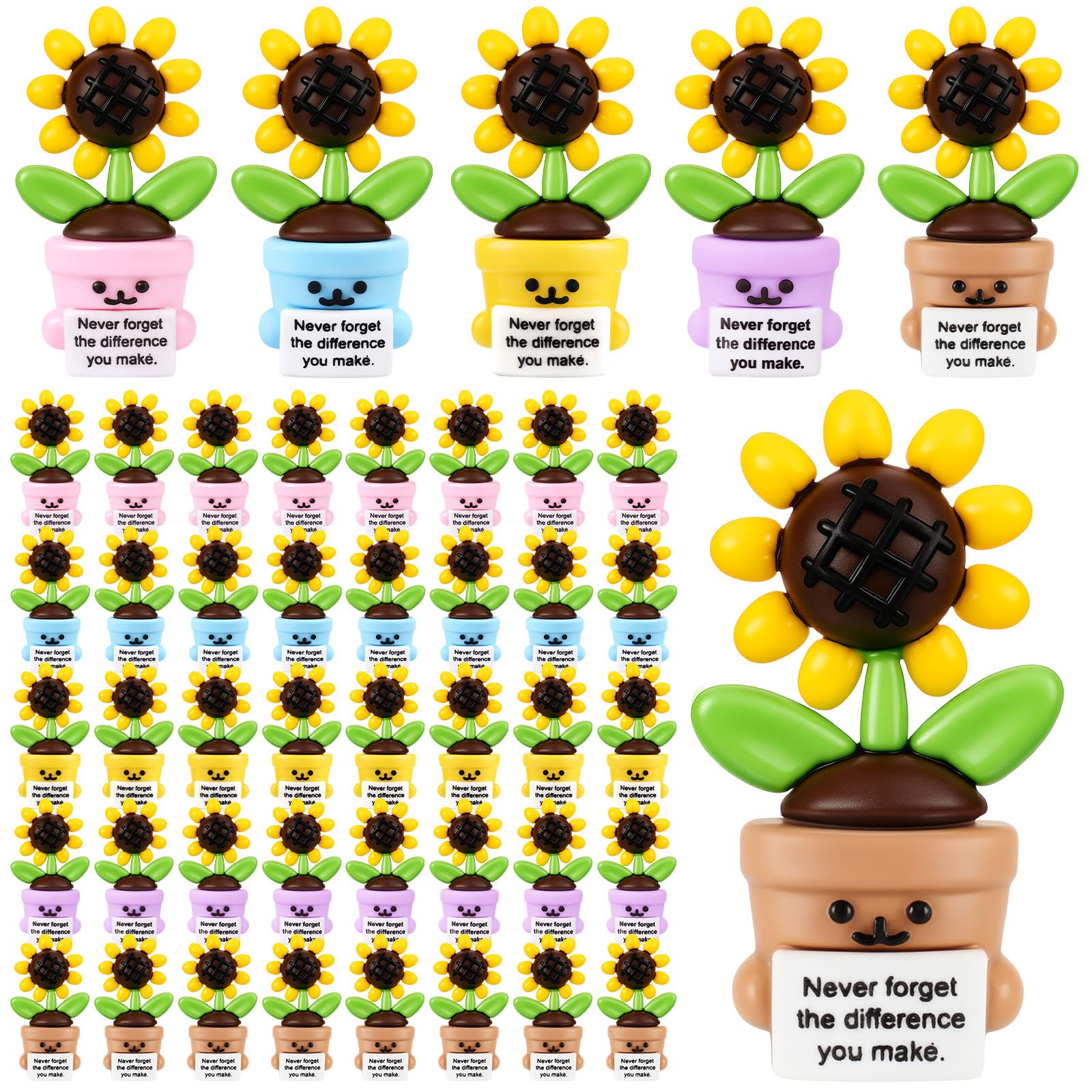 Gejoy 50 Pcs Mini Rubber Sunflower Toys Positive Gifts Colorful Sunflower Figures Decorations and Encouragement Birthday Motivational Gifts for Colleague Staff Teacher