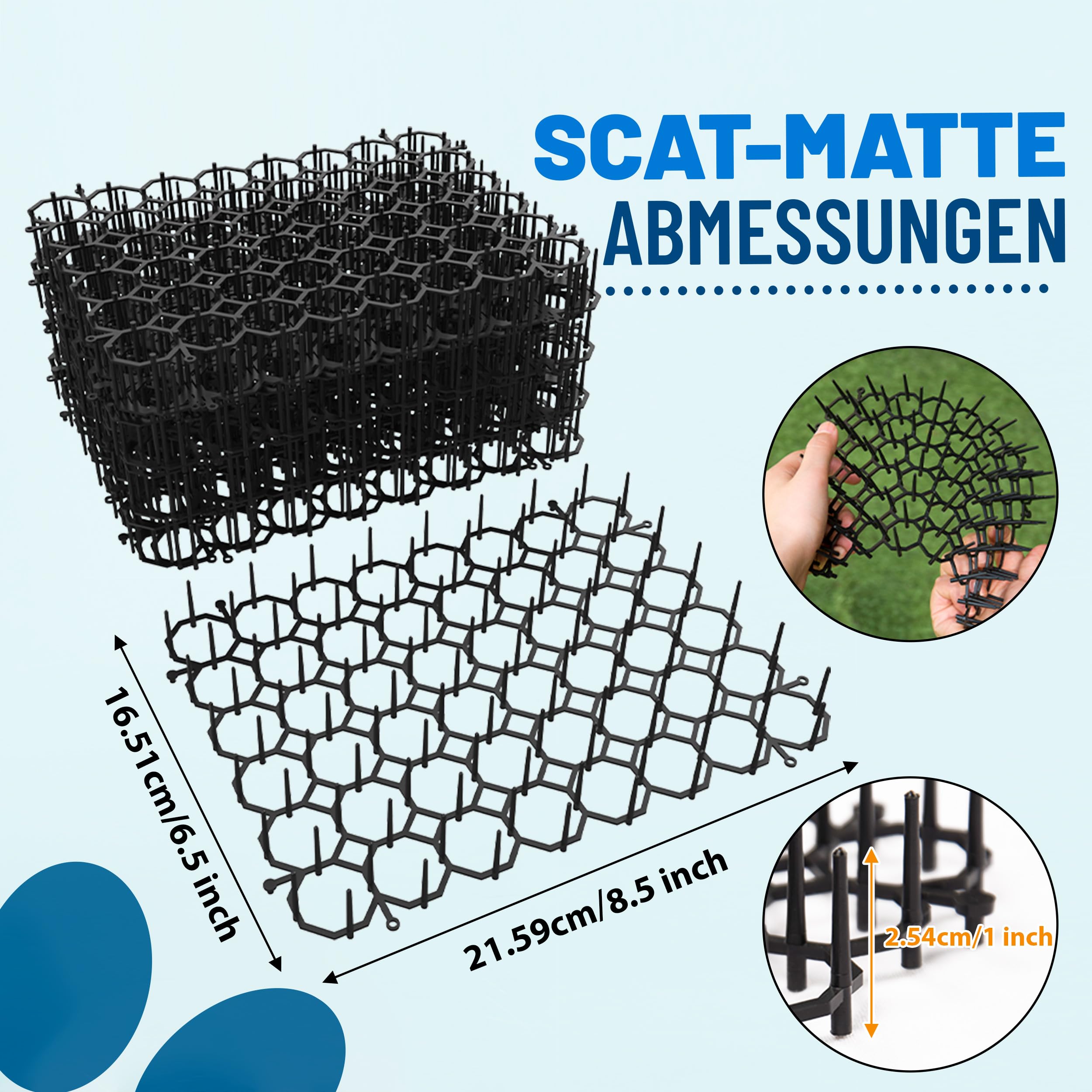 Katzenmatte mit Kunststoff-Spikes, Katzenschreck, Kratzmatte für Katzen, Schädlingsstreifen, zum Graben, 24 Stück, inkl. 10 Heftklammern und 10 Reißverschlussbänder