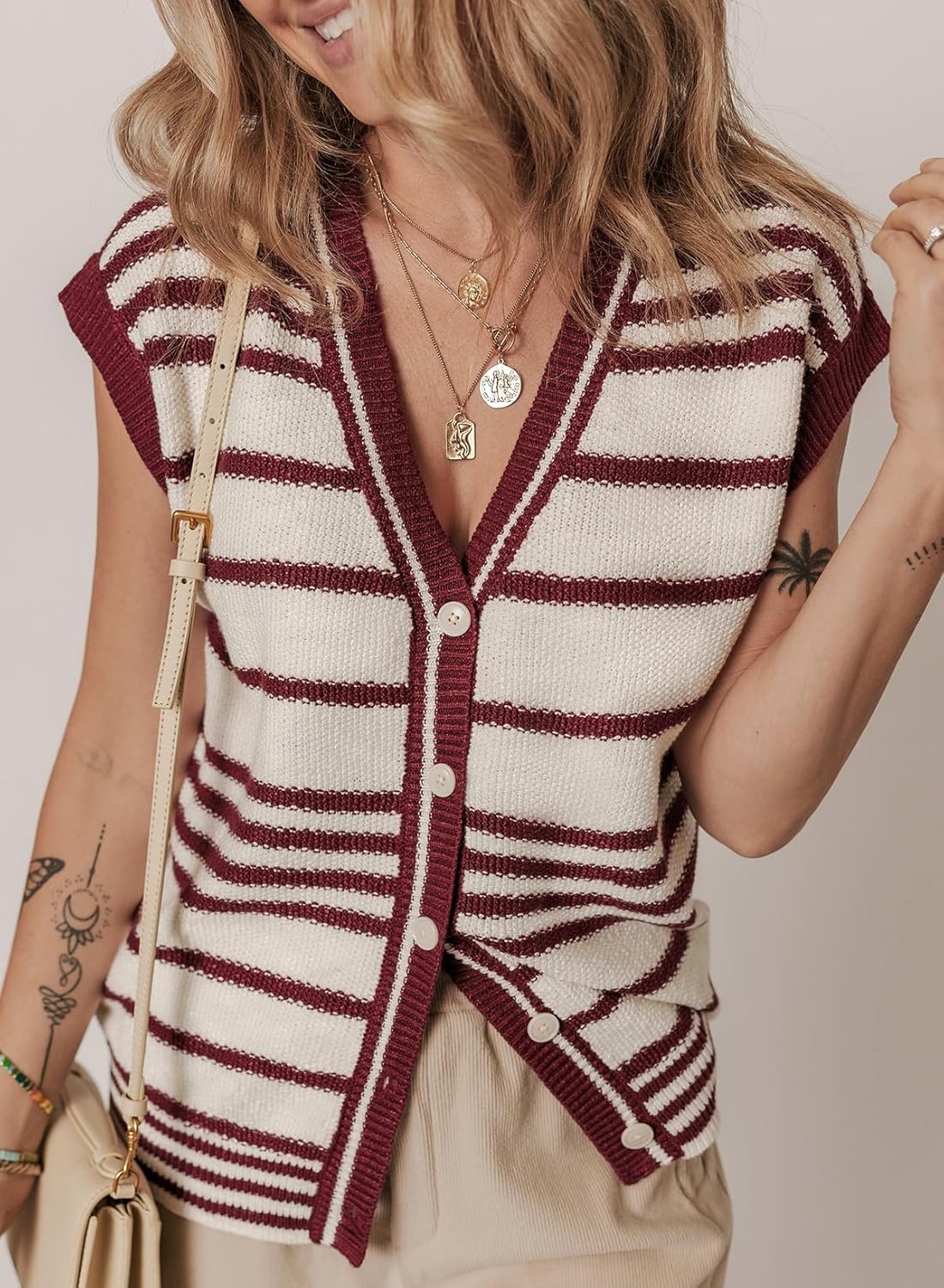 Dokotoo Sweater Vest Women Striped V Neck Button Vest for Women Vest Top Spring Cardigan Sweaters for Women 2025 - Image 6
