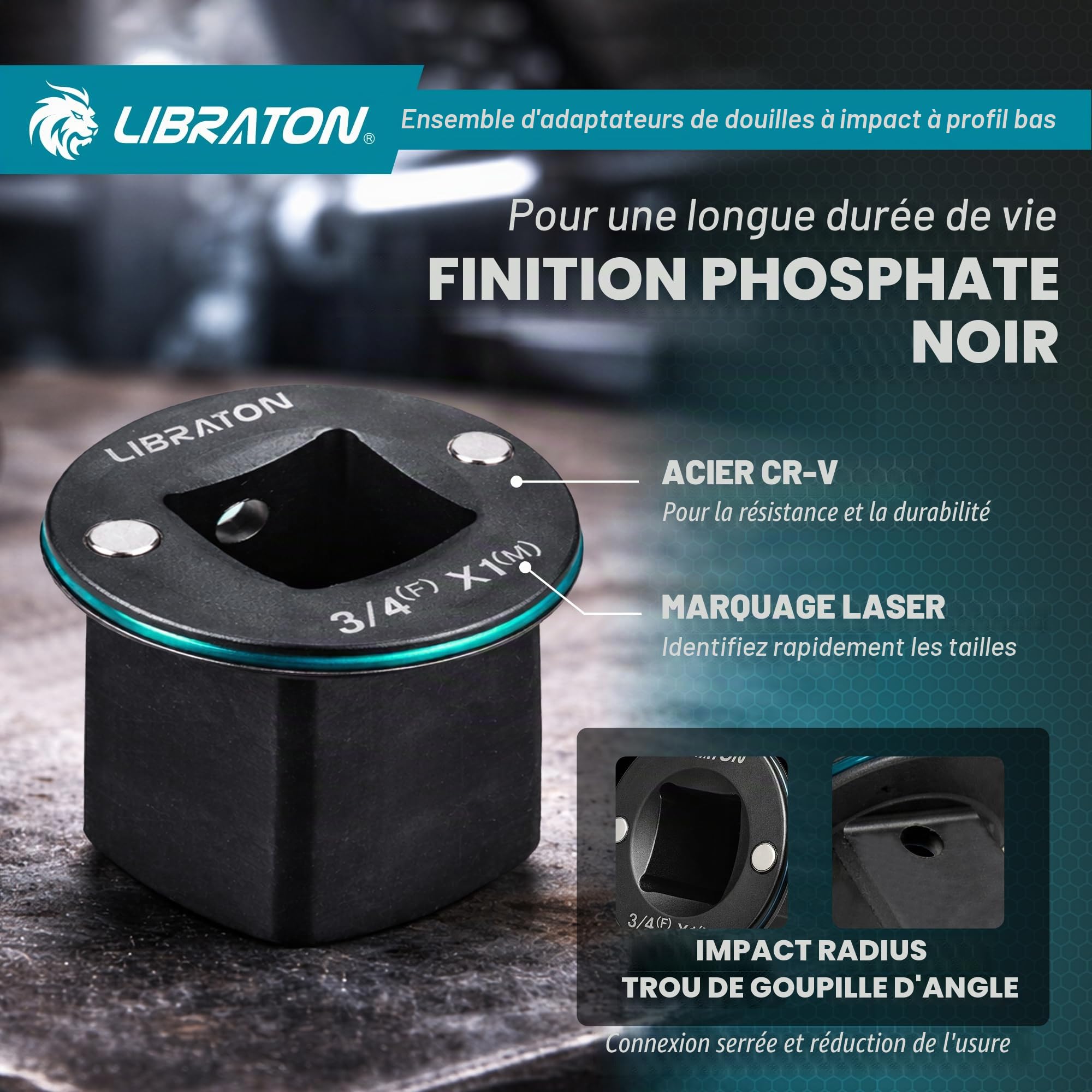 LIBRATON Jeu d'Adaptateurs à Douille Impact Profil Bas Magnétique 5pcs