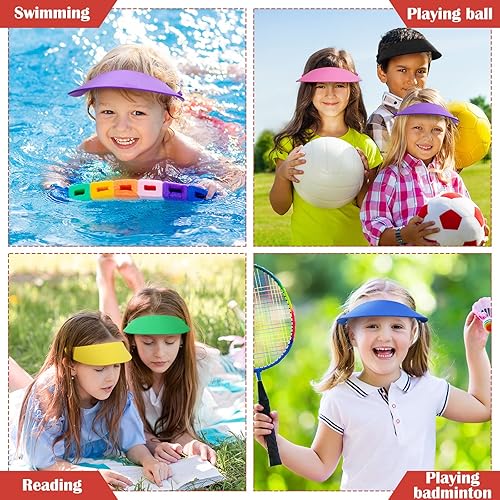 Miniatura 4 de 150 viseras de espuma para niños a granel con bandas de bobina para niños, 15 colores surtidos, viseras de espuma coloridas, sombreros de verano,