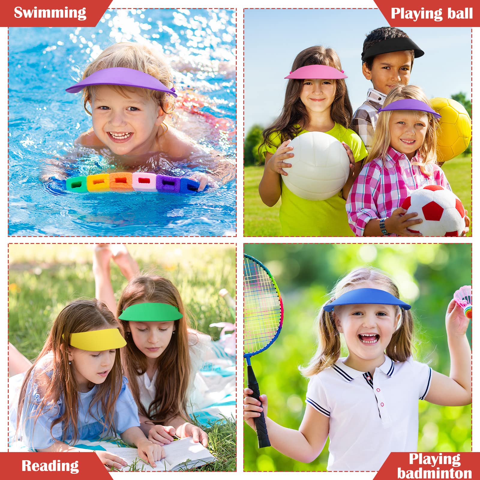 Lot de 72 visières d'été réglables en mousse avec bandes enroulées, 12 couleurs assorties, chapeau de protection solaire, fournitures de golf, chapeaux de fête en vrac pour enfants, garçons et filles,