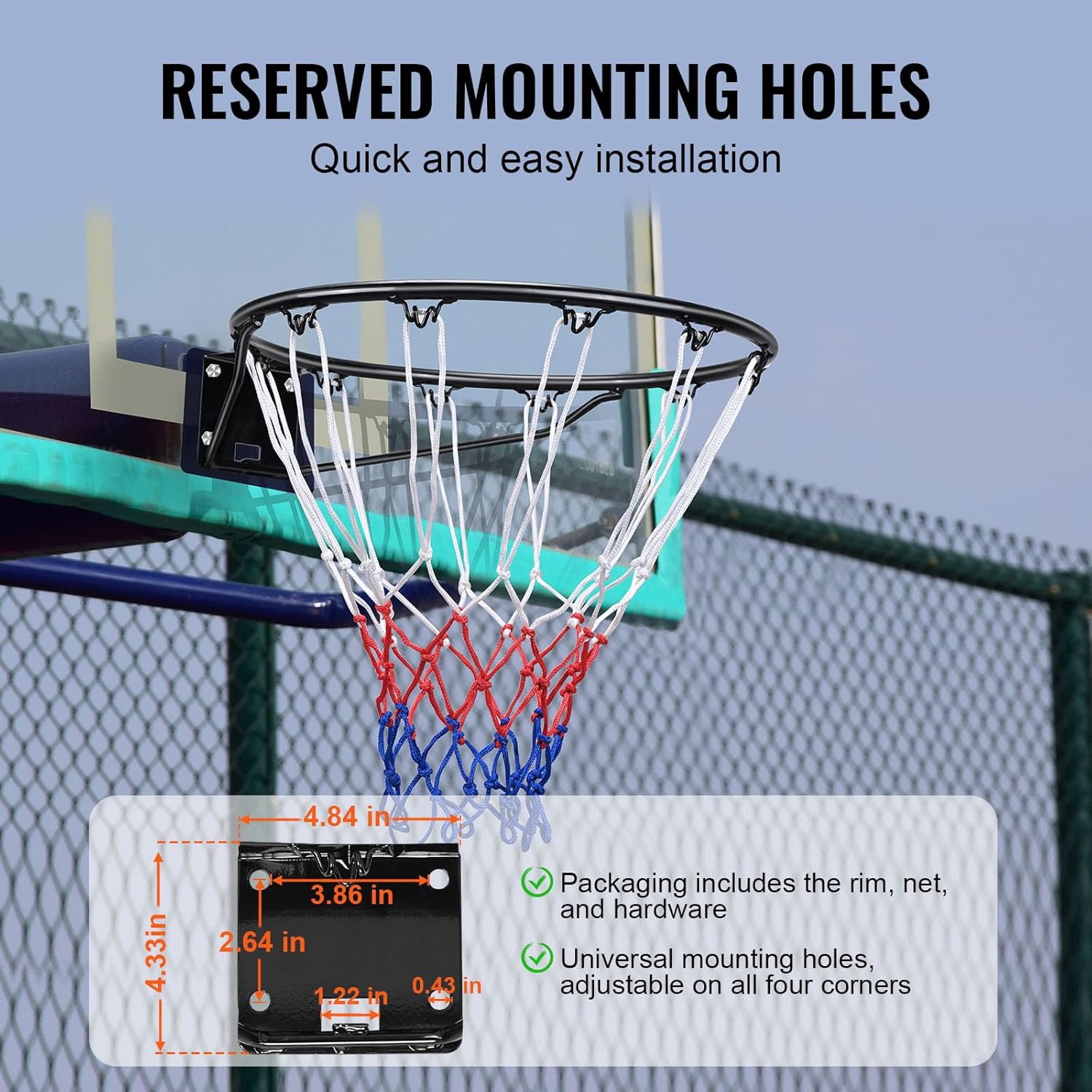 Happybuy Wall-Mounted Basketball Rim, Heavy-Duty 18" Flex Hoop Replacement with Net for Indoor/Outdoor Use, Ideal for Kids and Adults