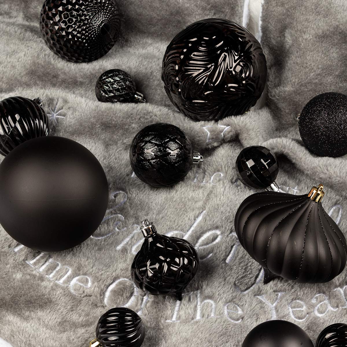 Christmas Baubles Infrangibile Decorazioni per L'Albero di Natale per la Festa di Natale Ornamenti Decorazioni di Nozze Ganci Inclusi (Nero, 100mm)