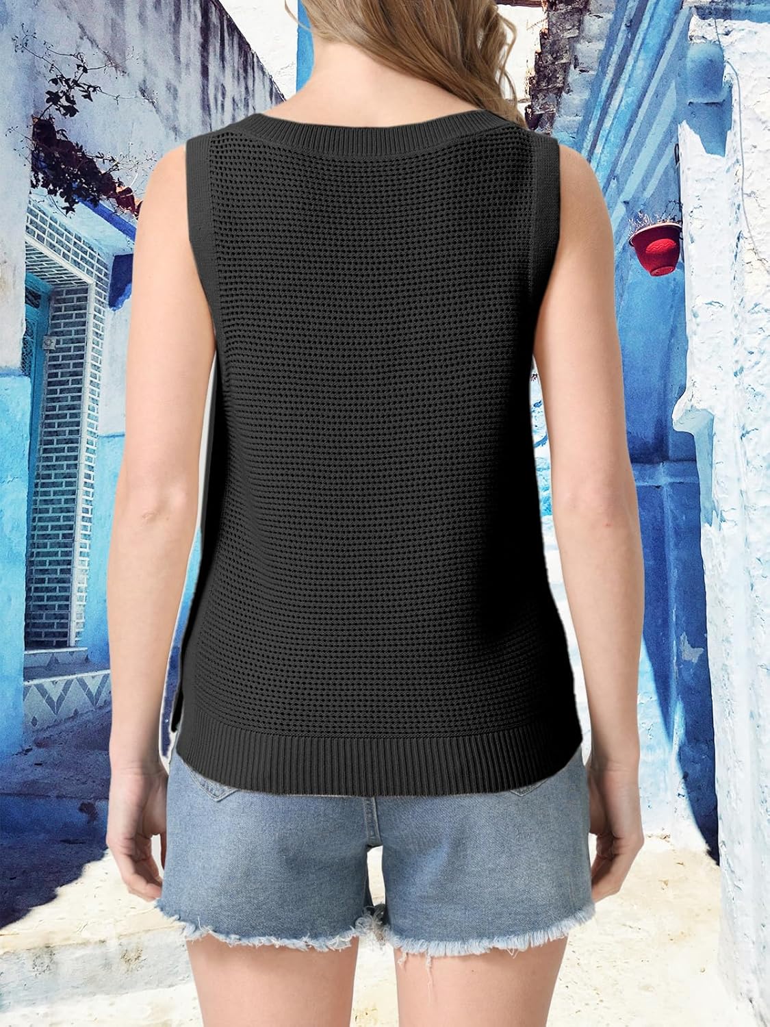 レディース サマー セーター ベスト クロップドタンクトップ 2025 ニット ノースリーブ ホローアウト フィット キャミ バケー