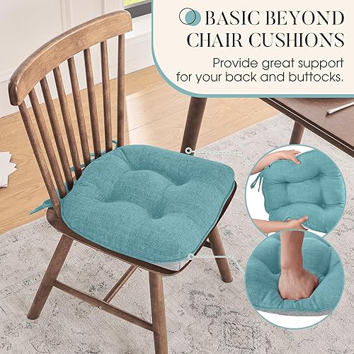 Miniatura 3 de Basic Beyond Paquete de 4 cojines para sillas de comedor, cojines para sillas de comedor con lazos y respaldo antideslizante, 15.5 x 15.5 pulgadas,