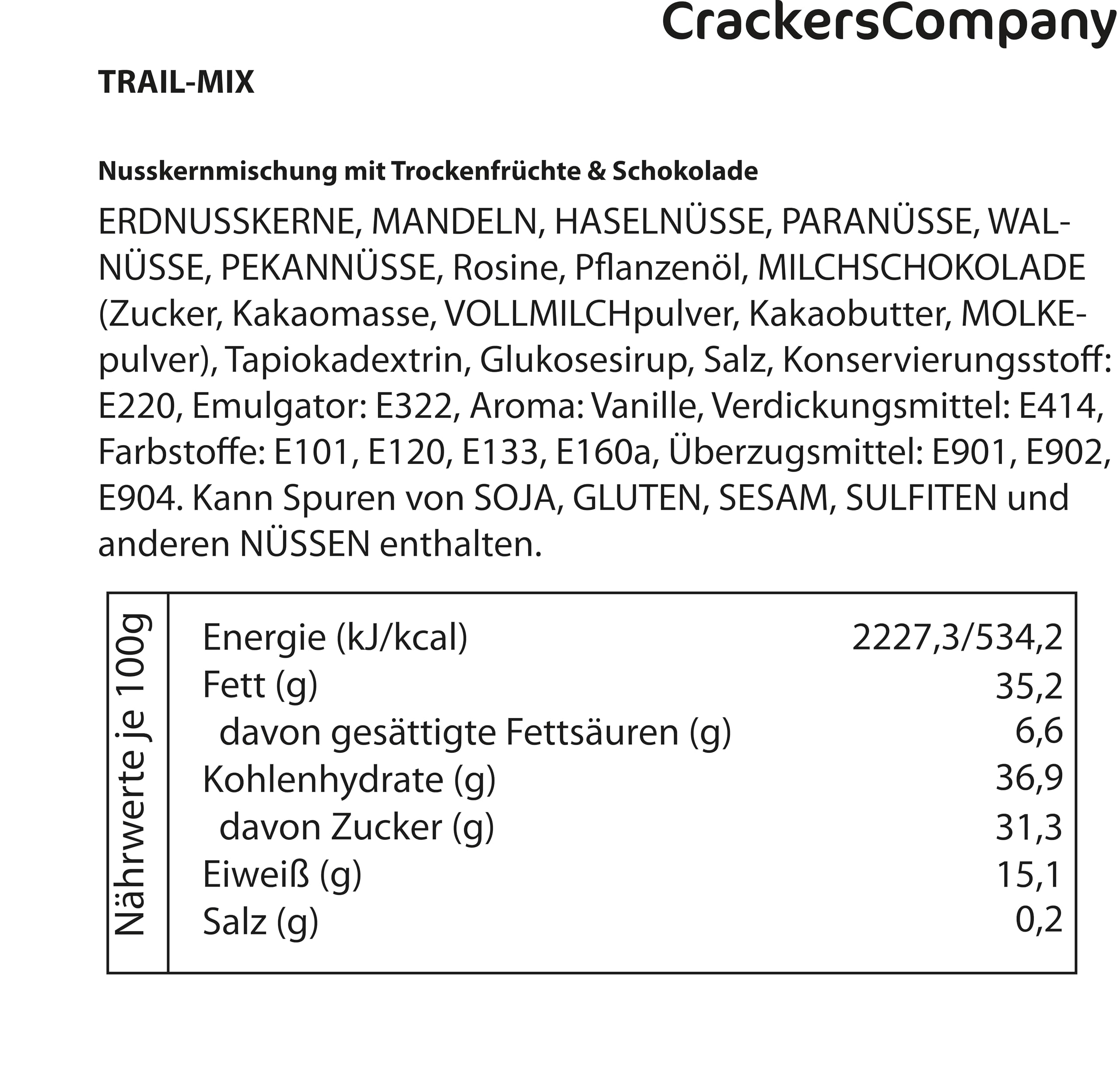 Trail-Mix 3 kg – Nusskernmischung mit Trockenfrüchten & Schokolade von CrackersCompany