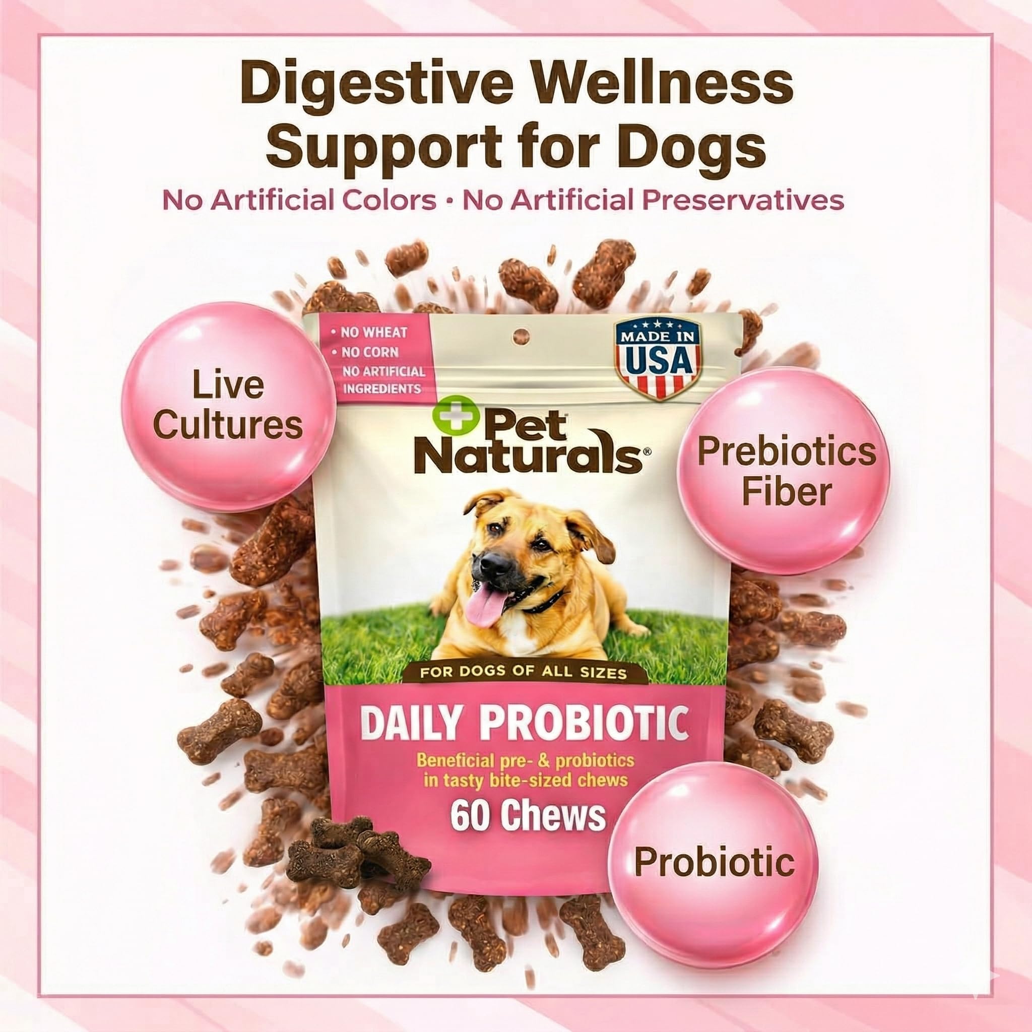 Mascota del Natural de Vermont Diario para Perros, para la Salud digestiva Probiótico Suplemento, 60 Bite tamaño Suave – Chucherías