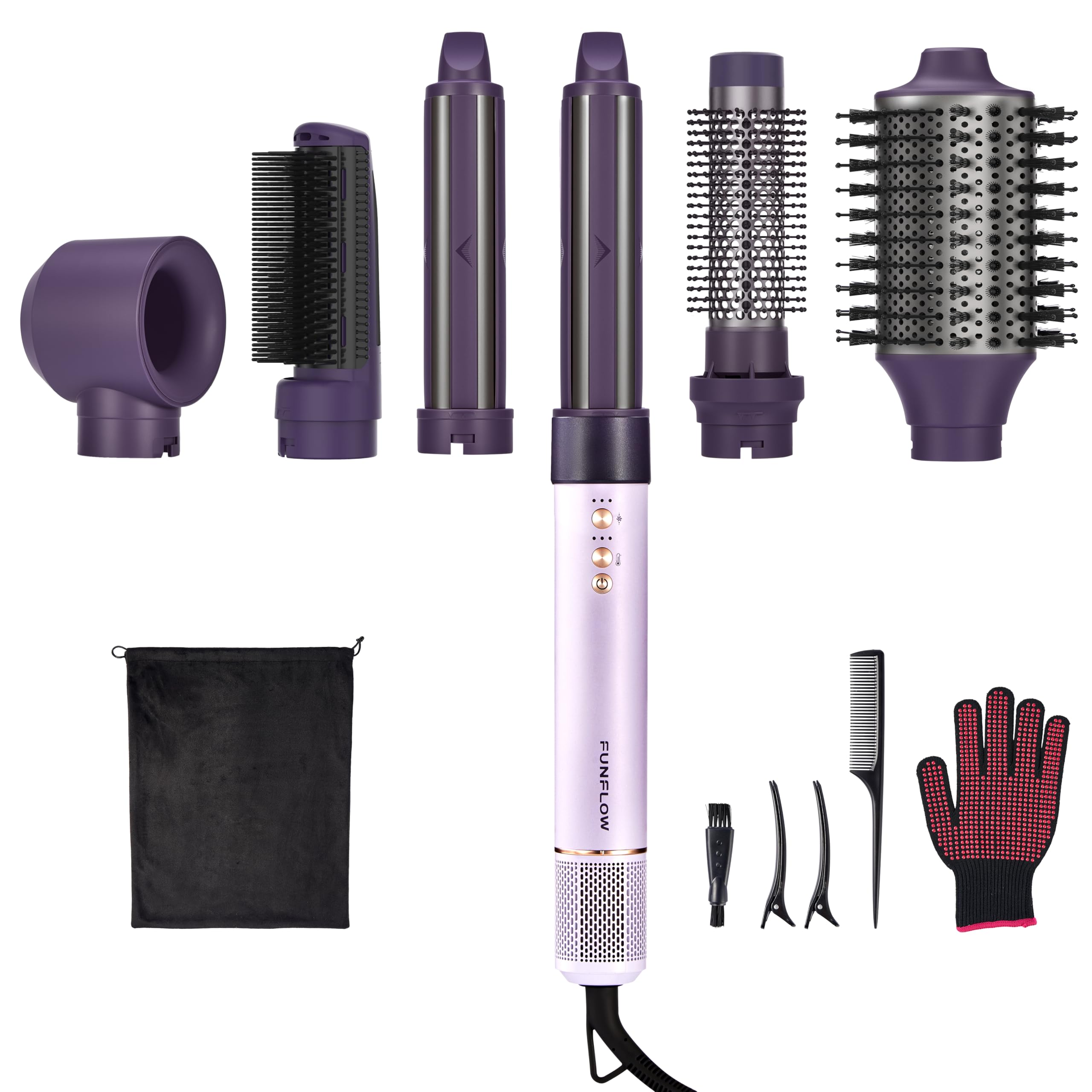 Funflow 6 in 1 Air Wrap Hair Styler, Blow Dryer Brush & Automatic Curler Purple