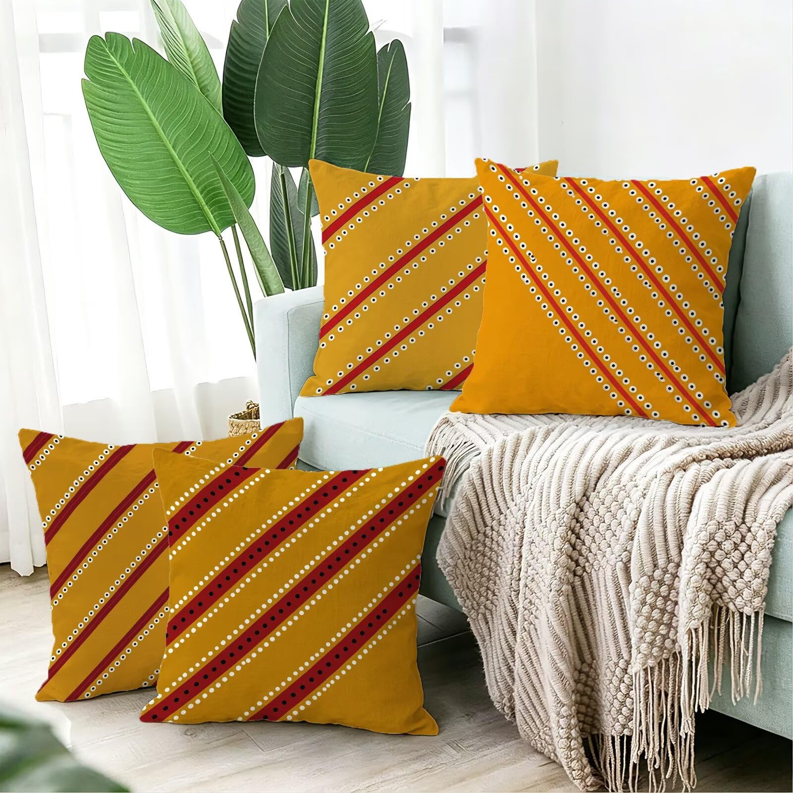 Cojines Exterior Amarillo Funda Almohada 45x45cm Juego de 4, Cod-515