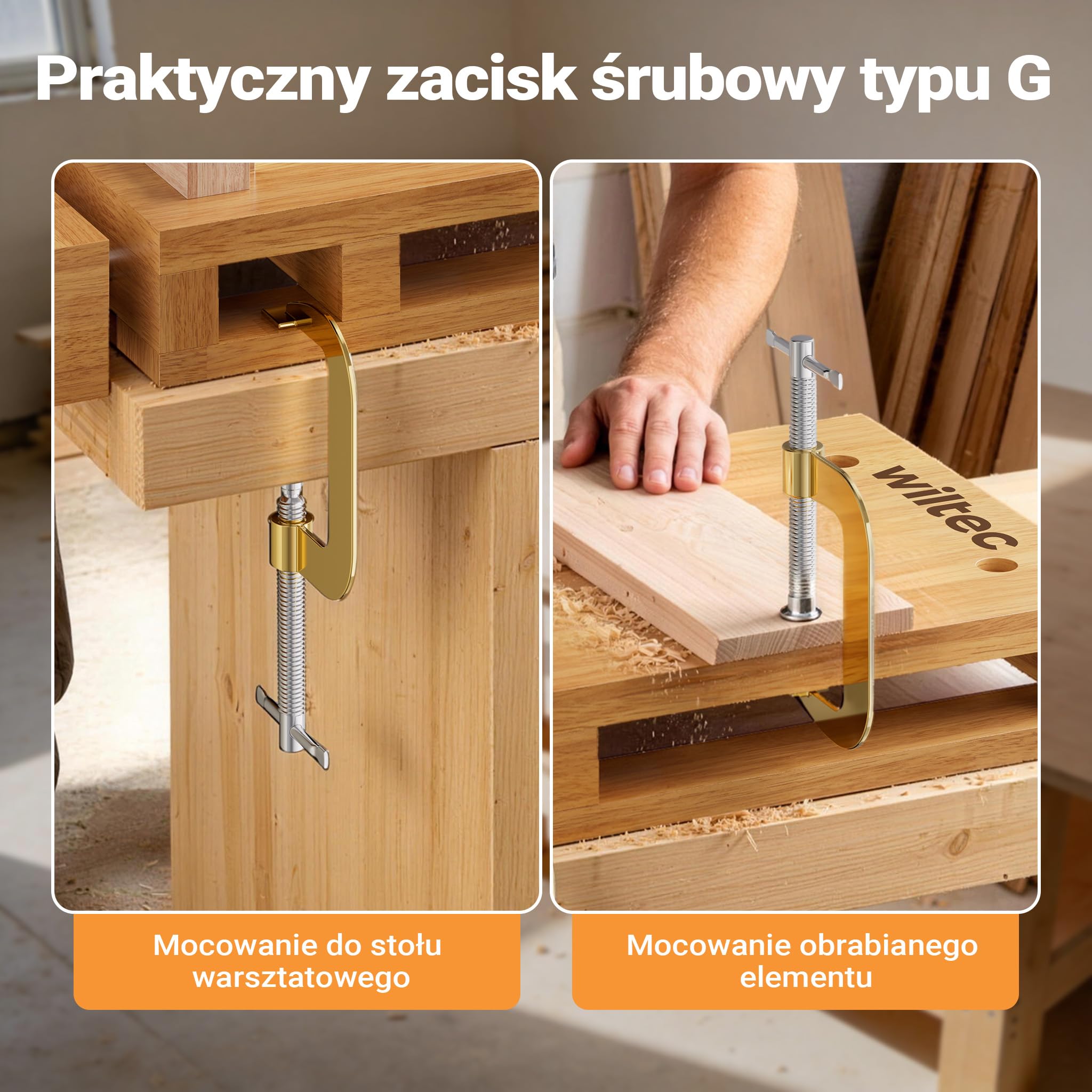 Wiltec Płyta strugarska z imadłem, kompaktowe 45,5 x 28 x 7 cm, mini stół stolarski z 2 zaciskami śrubowymi do mocowania na stole, drewno bukowe