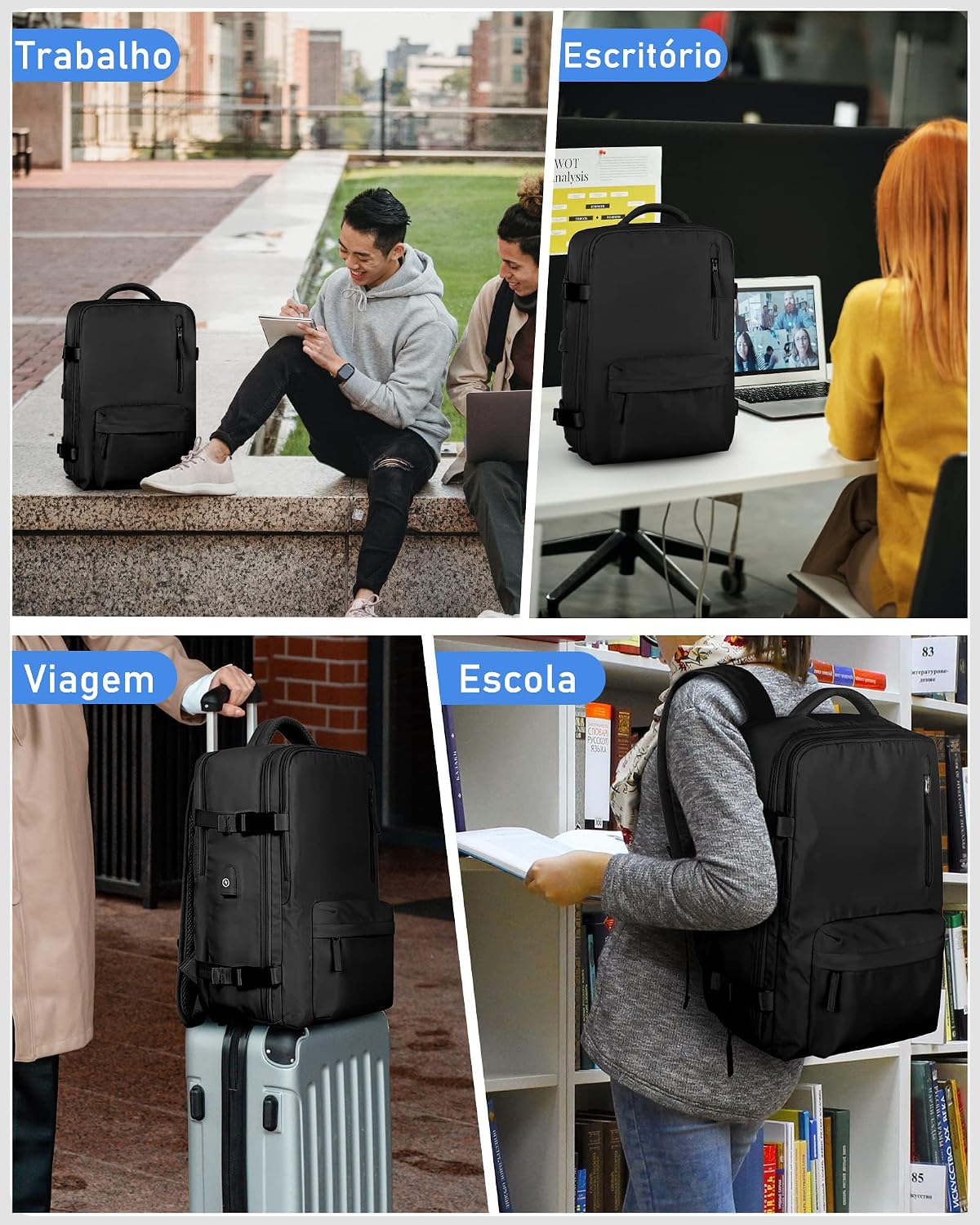 Mochila Executiva de Viagem Grande 40L Impermeável com Porta USB, Mochila Compartimento para Notebook, Mochila Feminina/Masculina Reforçada para Trabalho e viagem – VANOVA