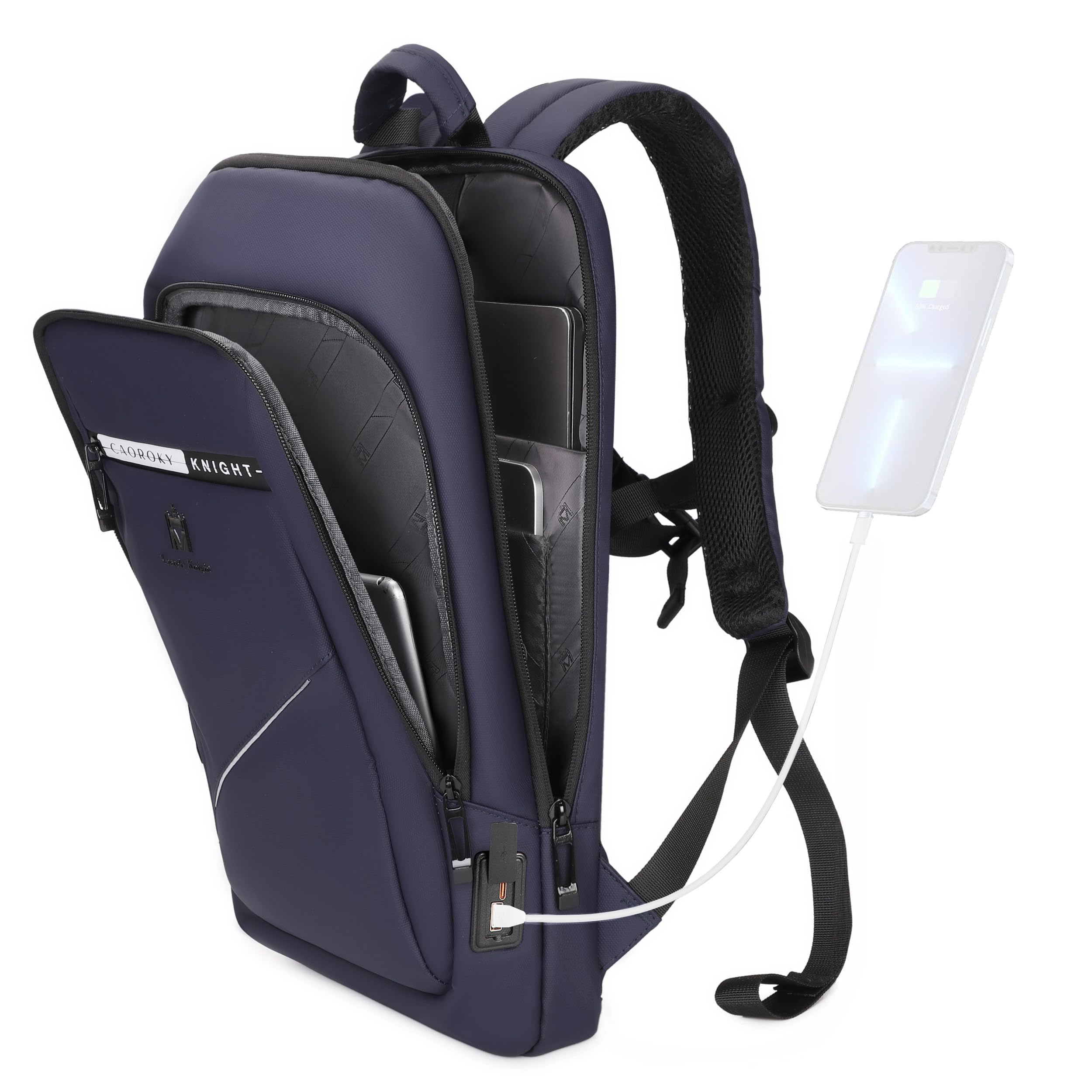 Caoroky knight Backpack Laptop Men 15.6 inch Slim Work Business Backpacks with USB Charging Port Mens Travel Bag Bookbag (Blue, Medium)