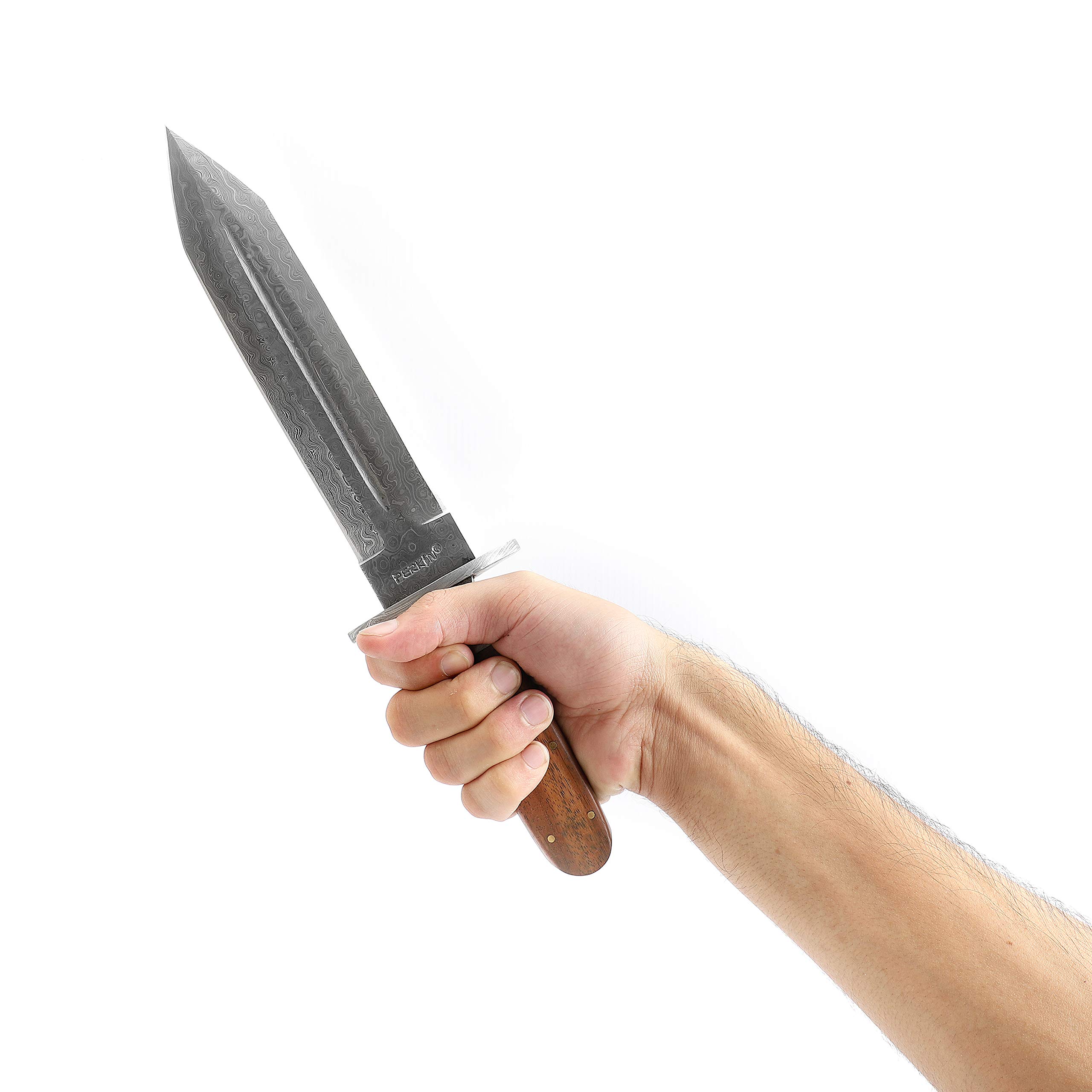 Perkin Jagdmesser mit Damaststahl Klinge, Full Tang, Feststehend, mit Scheide