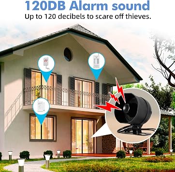 WIFI Alarm Home Security System,Wireless Burglar Alarm System with Loud 120dB Motion Sensor Siren,Window Door Alarms Door Sensor Remote Control for Shed Motorhome Garage