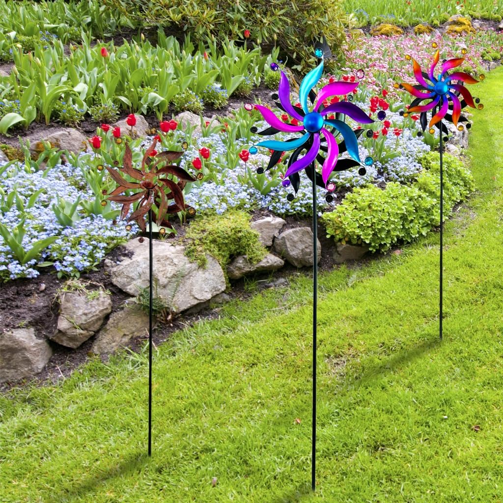 Decorazione artistica da giardino in metallo per esterni con mulino a vento in metallo