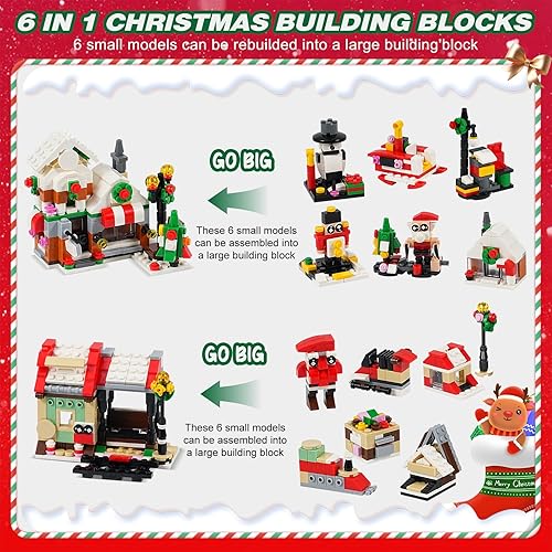 Miniatura 10 de Calendario de Adviento de 24 días de Navidad 2023, juguetes de 24 en 4 bloques de construcción de Navidad, 1100 piezas de calendario de cuenta