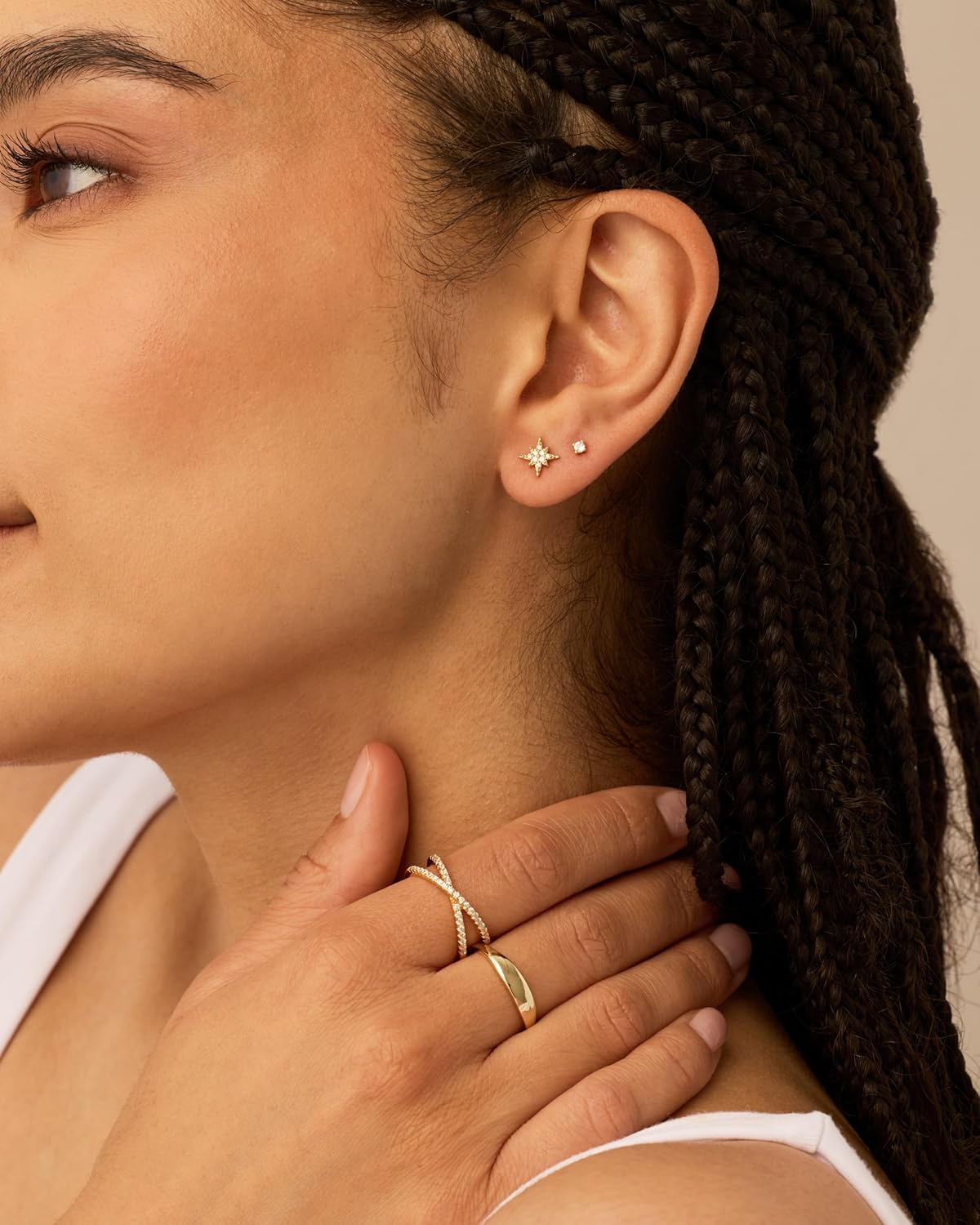 PAVOI 14K Gold Plated Dainty Stud Earrings for Women - 925 Sterling Silver Posts Earrings with Cubic Zirconia - Celestial Lightning Bolt, Moon, Star, and Flower Gold Jewelry Gifts - Image 4