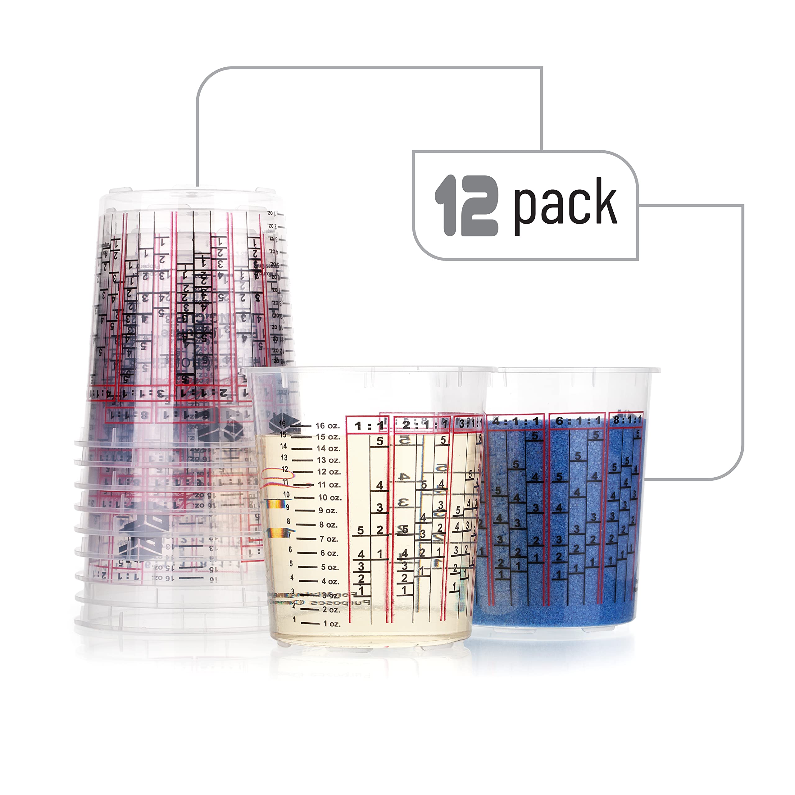 Bates Paint Mixing Cup,16 oz ,12 Cups, Resin Mixing Cups, Mixing Cups