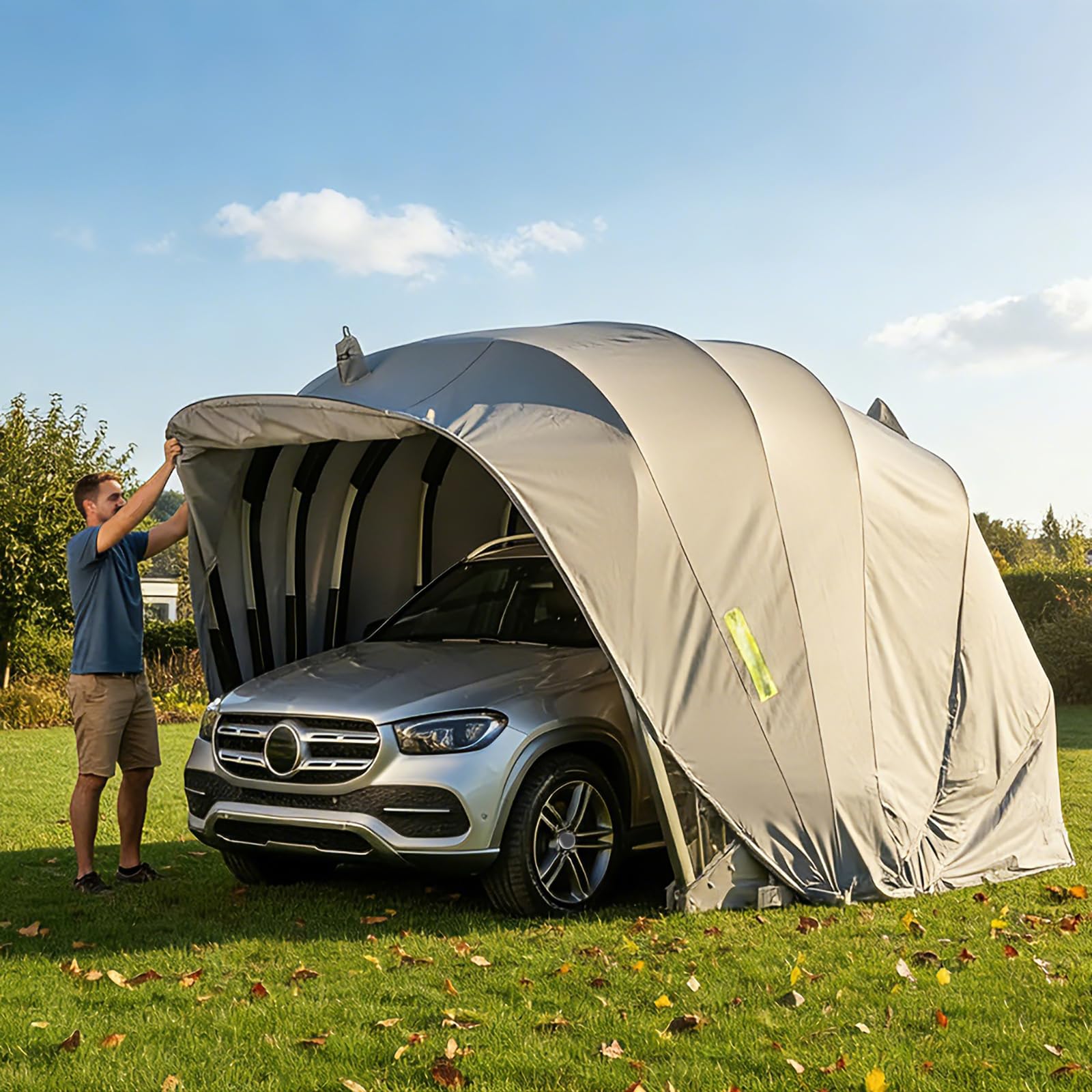 Garage Pieghevole Mobile in Acciaio Inossidabile L:5.5/5.9M Grigio