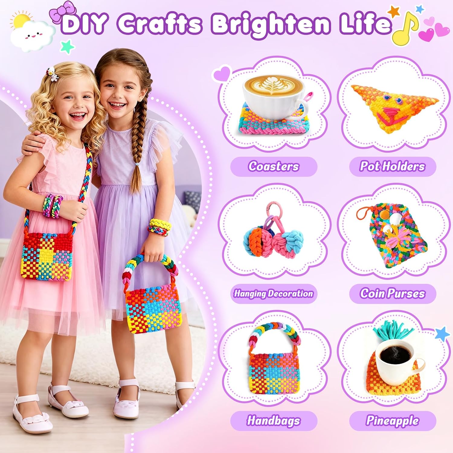 478 Pcs Weaving Loom Kit with Portable Case, Perfect for Making Handbags, Potholder Maker, Bracelet for DIY Crafters & Makers, Complete Craft Kit with Hooks, Gift for Christmas, Birthday, Purple - Image 3