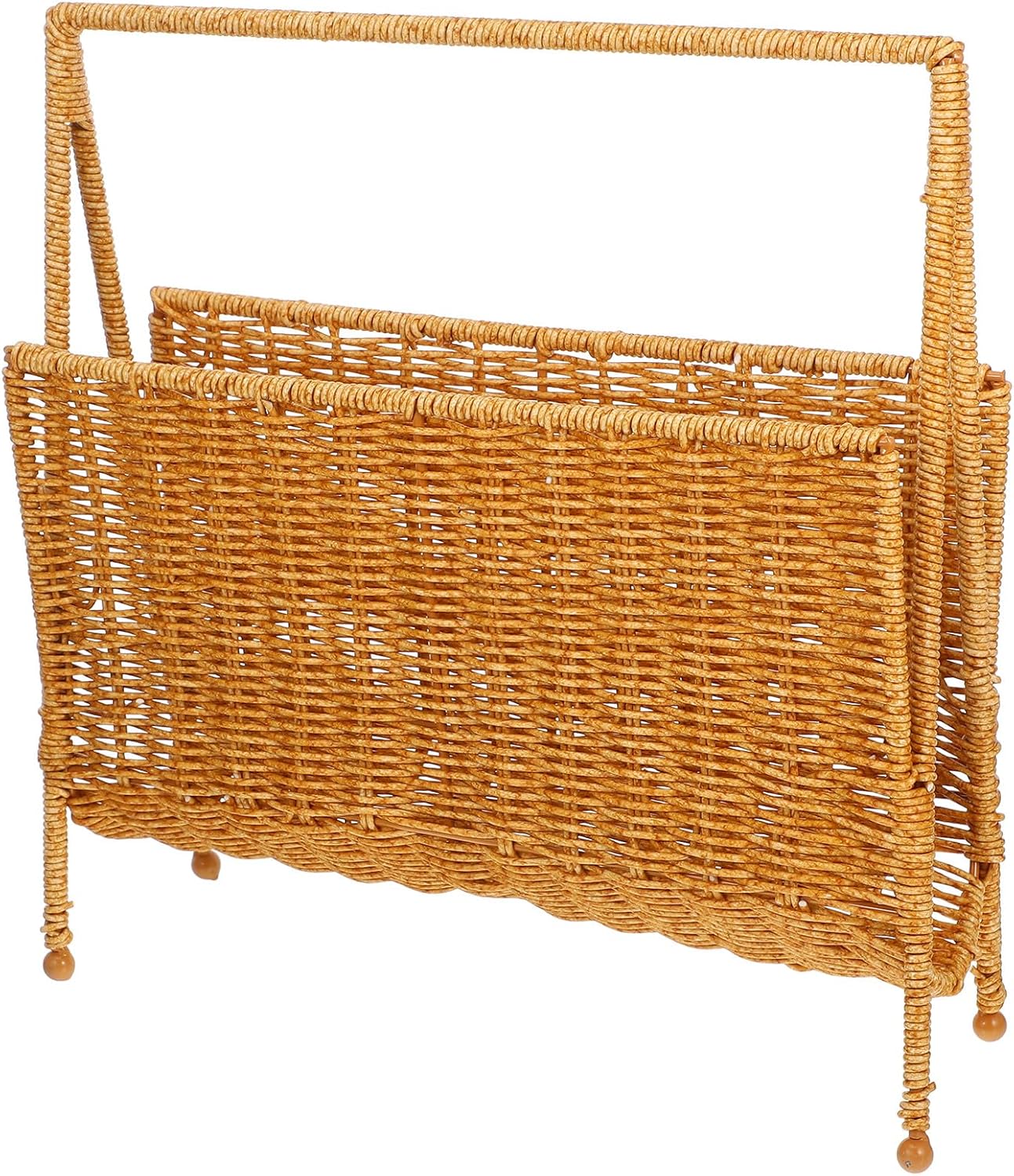 Woven Imitation Rattan Magazine Rack Sundries Storage Holder Rustic Book Basket Home Organization for Living Room Bedroom