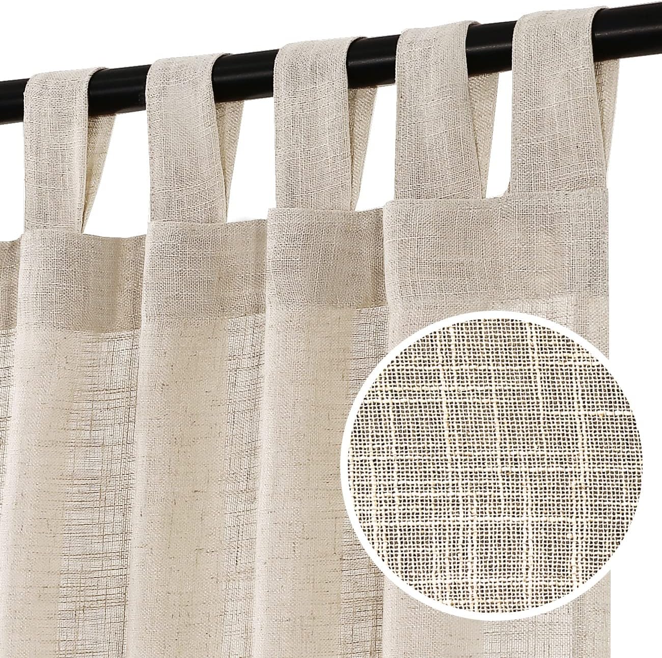 TurquoizeLinen Curtains Natural Linen Blended Curtain Panels for Living Room Top Tab 84 Inch Light Filtering Burlap Linen Curtains Window Treatments Panels-2 Panels-Privacy Assured, 52x84, Natural