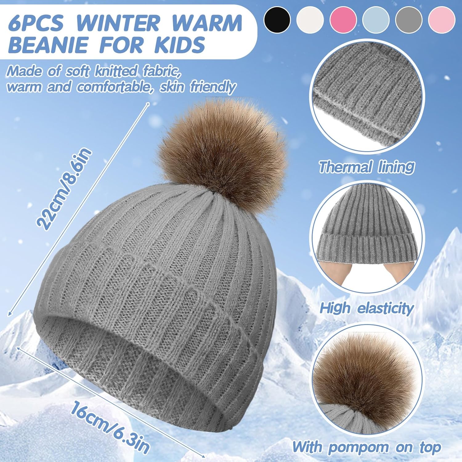 Suhine 18 Pcs Kids Winter Hat Gloves Scarf Set Warm Kids Knit Pom Beanie Hat Snow Gloves Neck Warmer Unisex for Gift - Image 2