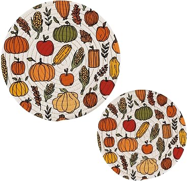 ATTX 2-Pack Autumn Harvest Corn Cotton Trivets for Hot Dishes - Heat-Resistant Round Hot Pads, Kitchen Table Mats for Cooking, Baking & Dinnerware#180