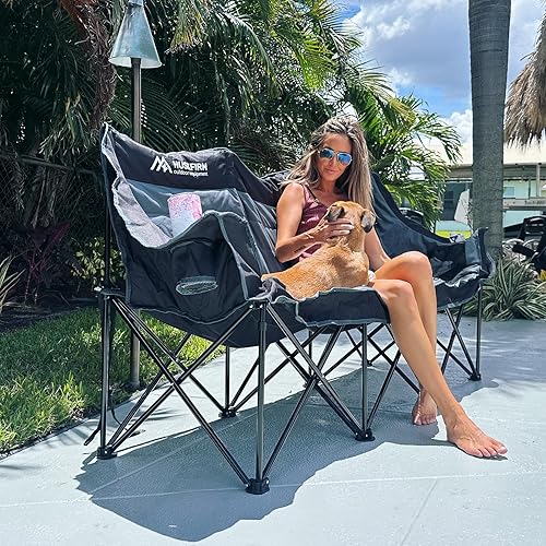 Miniatura 6 de Sillas de campamento plegables para 3 personas, silla de campamento doble, portátil, de gran tamaño, acolchada, silla de campamento resistente, para
