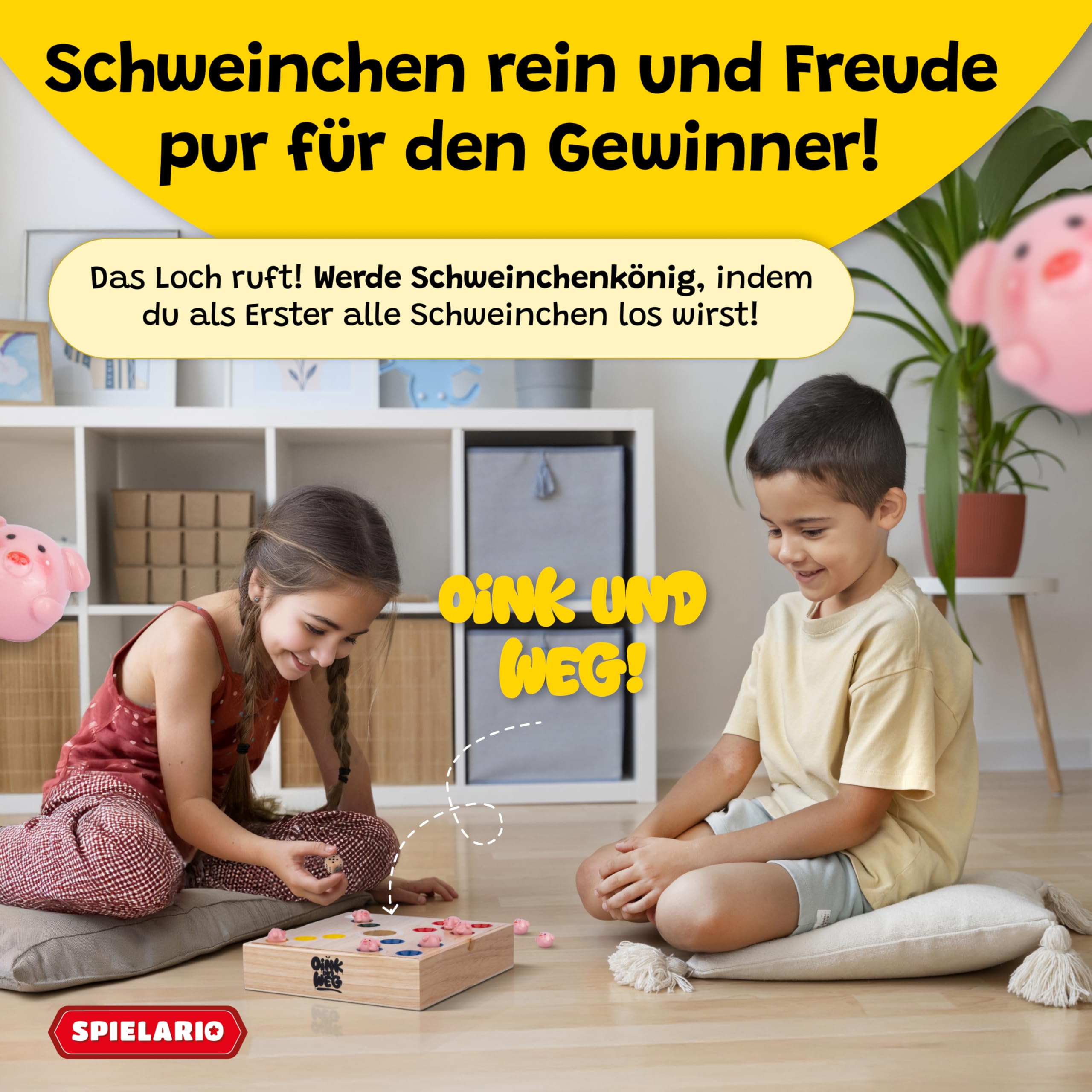 OINK und Weg | Schweinchen Spiel Holz | Das lustige Familienspiel für zwischendurch | Big Hole Schweinchenspiel | Mehr Spannung durch taktisches Würfeln | Schweine Spiel als Geschenk | Board Games