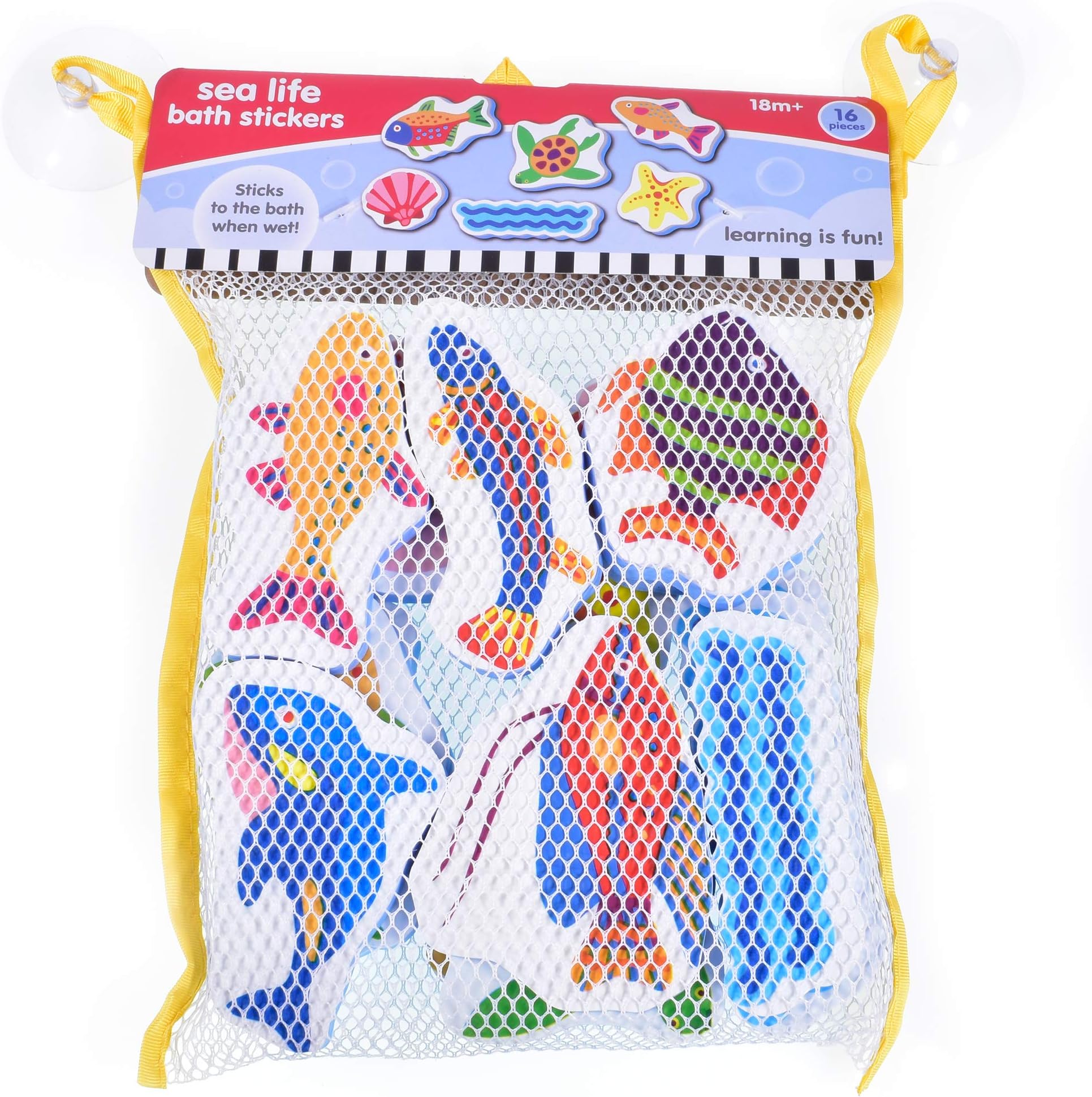 KandyToys 16 Piece Sea Animals Foam Bath Stickers Toys in Hanging Bag | Removal Bath Stickers
