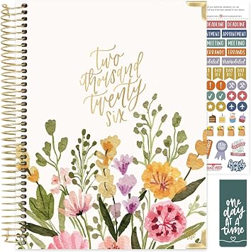 bloom daily planners HARDCOVER 2026 Planner January to December - 8.5 x 11 Weekly & Monthly Dated Agenda Organizer Book with Stickers & Tabs - Beige Bouquet