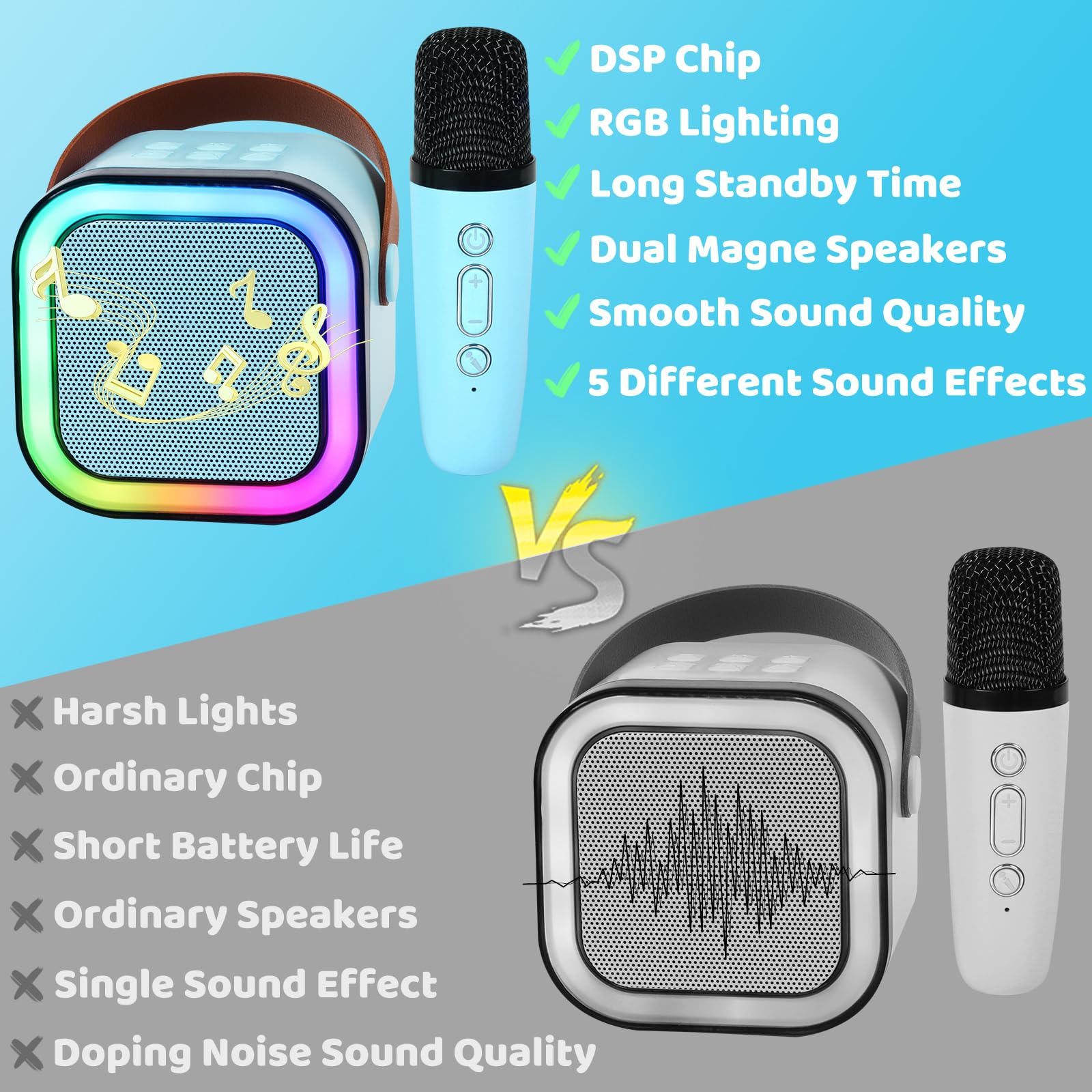 Mini máquina de karaoke para niños y adultos, altavoz portátil de karaoke Bluetooth con 2 micrófonos inalámbricos y luces juguetes para niños y niñas de 4, 5, 6, 7, 8, 9, 10 años de edad para 4