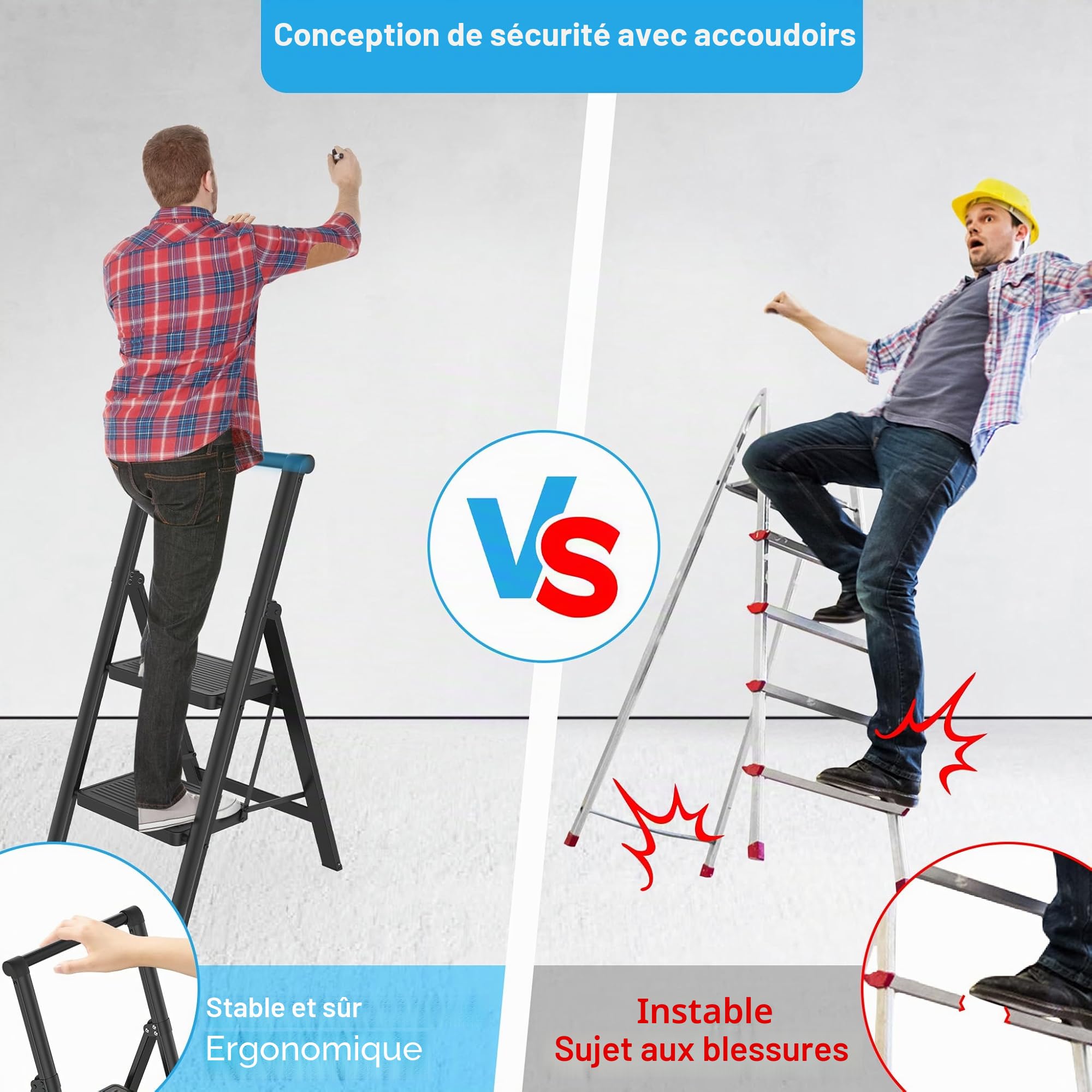 Froadp Escabeau pliable à 2 marches - Antidérapant - En fer - Multifonction - Avec main courante - Pour la maison, la cuisine et l'extérieur - Charge maximale : 250 kg