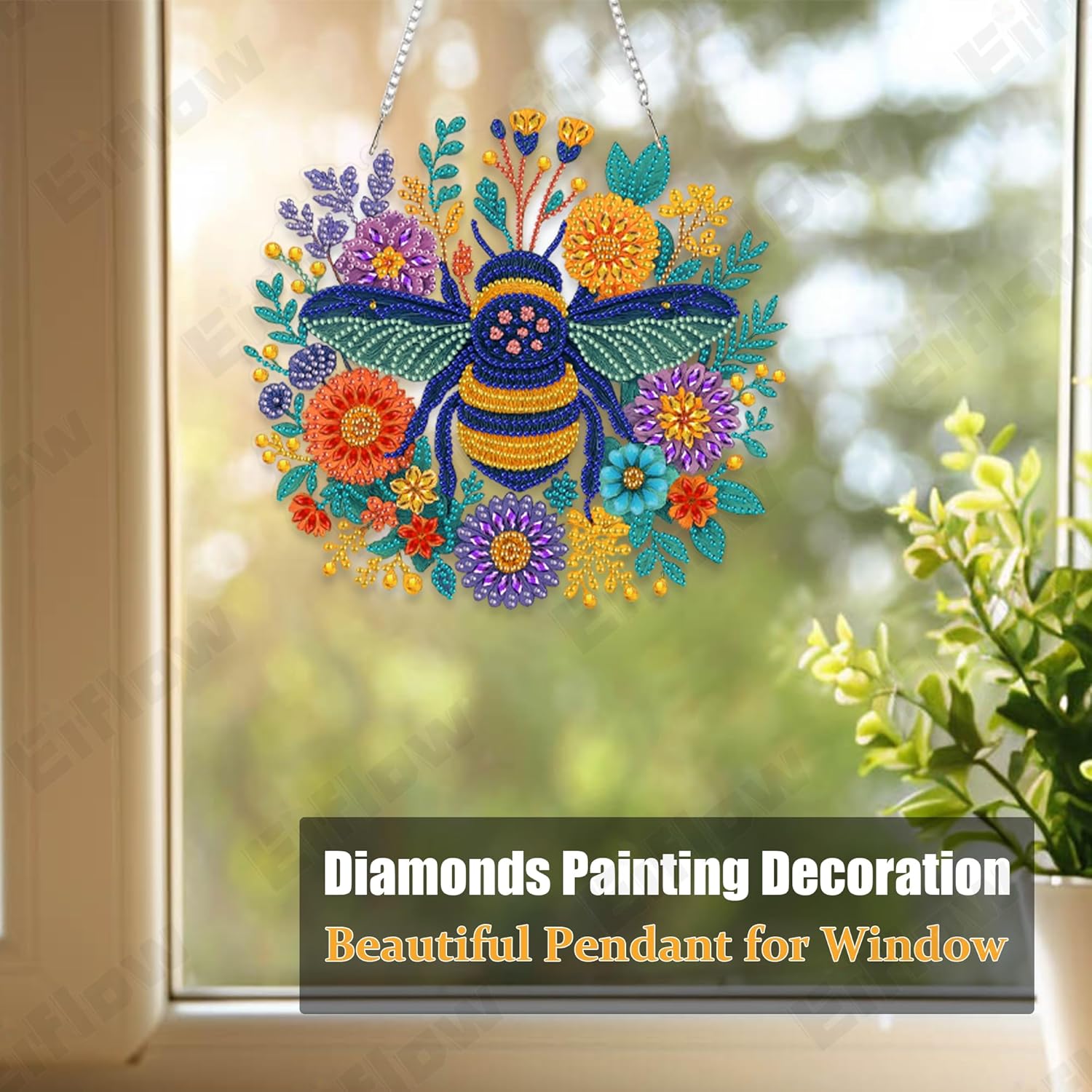 Eiflow アクリルダイヤモンドアートハンギングキット 大人用 ハチ、DIYダイヤモンドペインティングドアハンガーボードキット、特