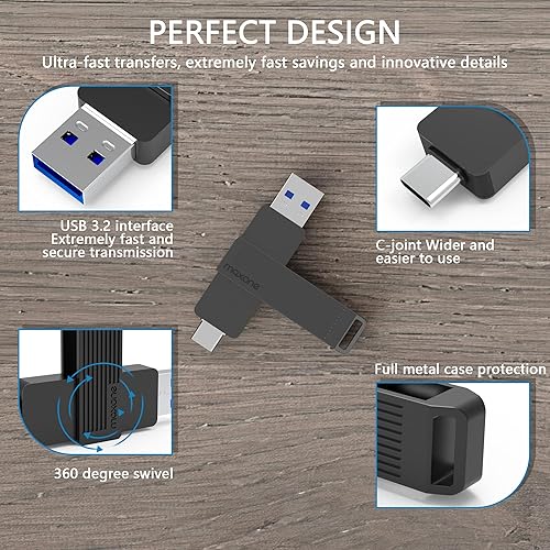 Miniatura 3 de Maxone Unidad flash externa de estado sólido portátil de 512 GB, USB tipo C ambos 3.2 Tech - Memoria Stick dual 2 en 1 súper velocidad. Velocidades