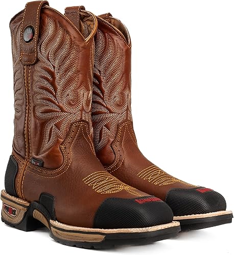 Miniatura 3 de King Welt Buffalo Tan - Botas de trabajo de cuero de alta calidad antideslizantes para hombre, puntera de acero, punta cuadrada, sin cordones,