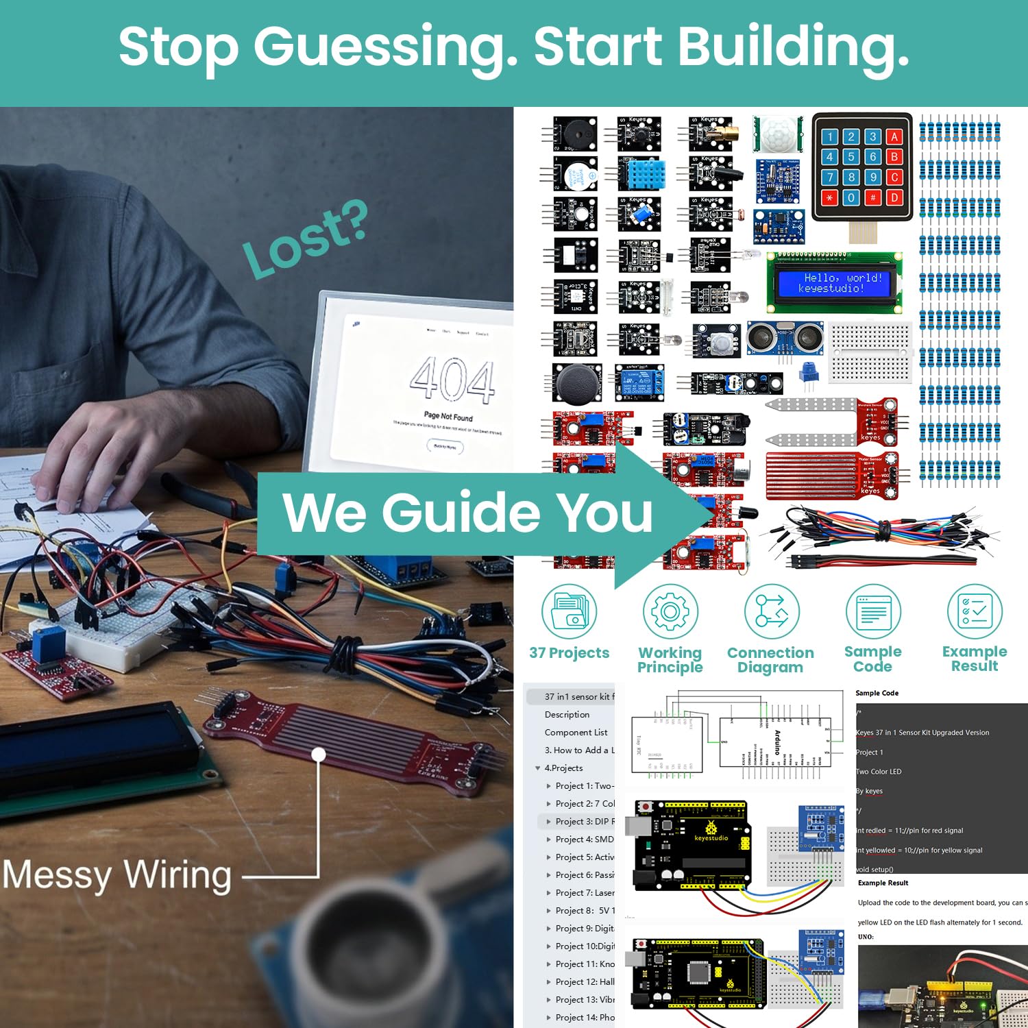 KEYESTUDIO Kit sensore 37 in 1 per arduino, compatibile con vari microcontrollori e Raspberry Pi