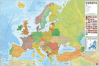 Close Up Mapa Europeo Poster Con Banderas 91,5 x 61 cm en español - Europakarte Poster Flaggen mit spanischen Beschriftungen